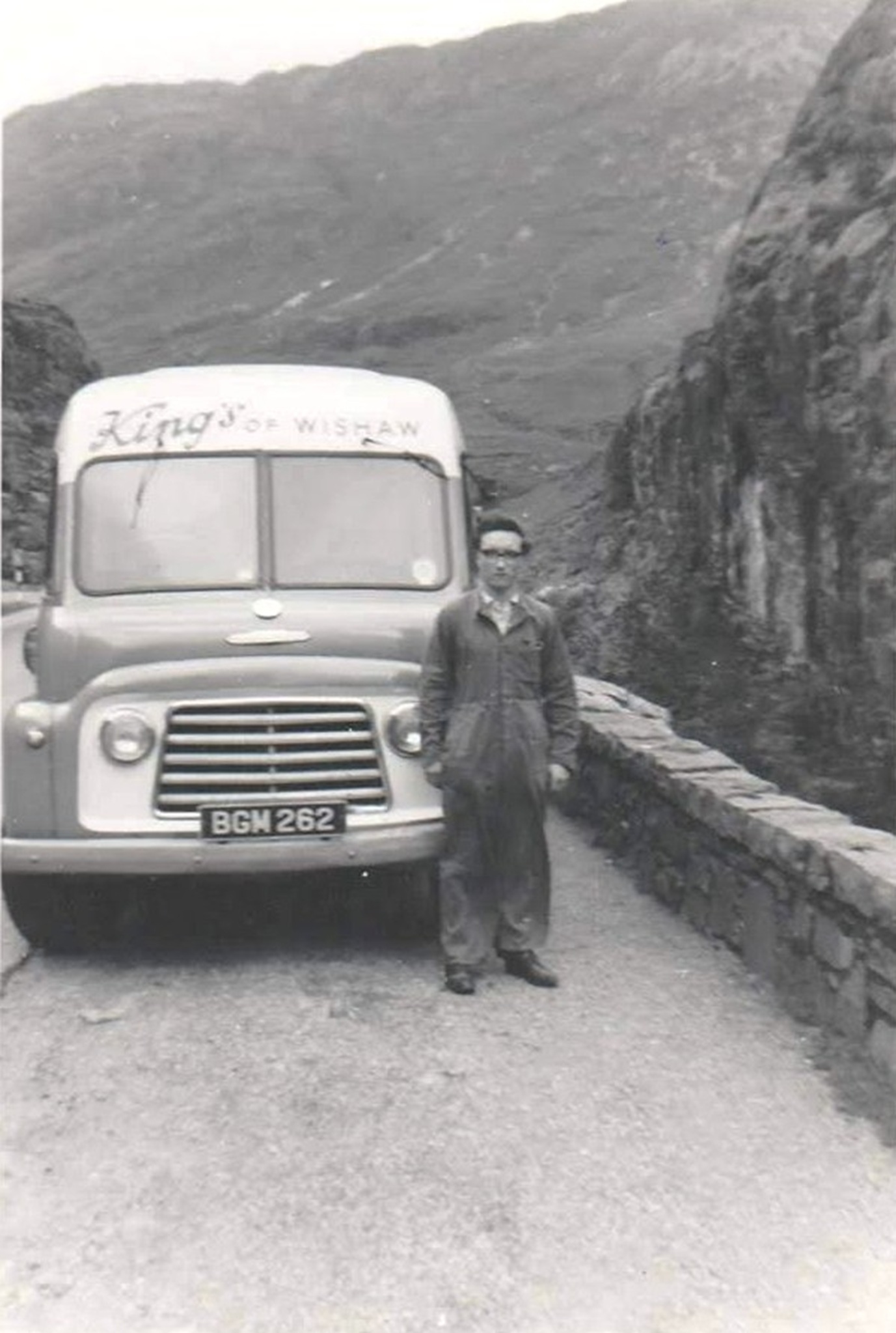 Tommy Jardine with his King's of Wishaw Van, Highlands of Scotland, mid 1900's.