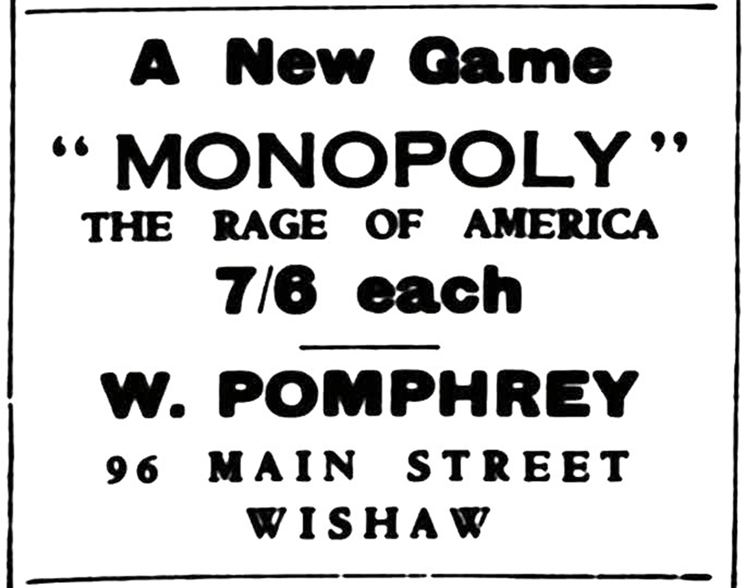 Wishaw Press advert, "Monopoly" comes to Wishaw, 1936.