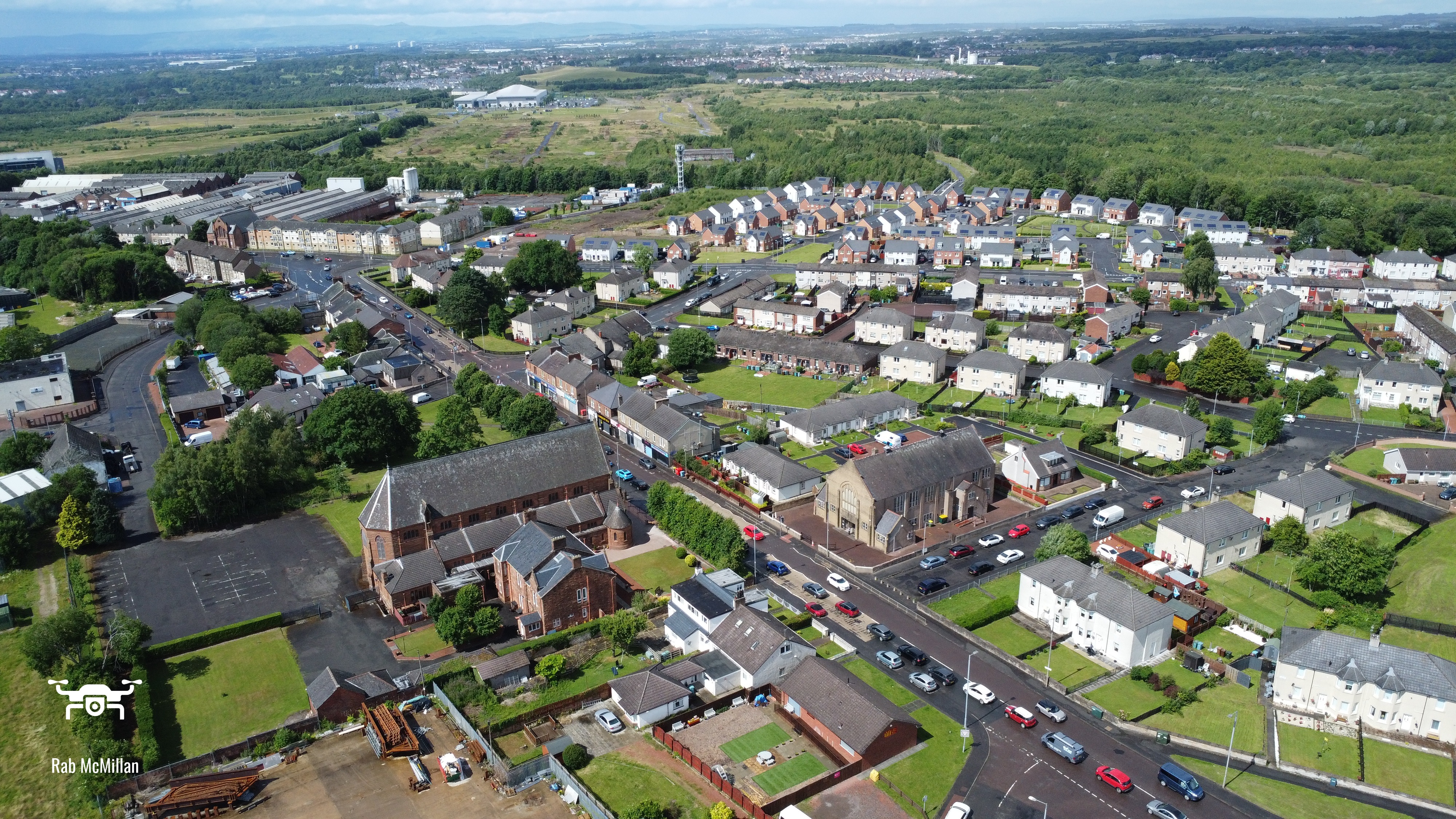 Shieldmuir, Craigneuk, Wishaw, looking towards the old Ravenscraig Steelworks Site, 2023.
