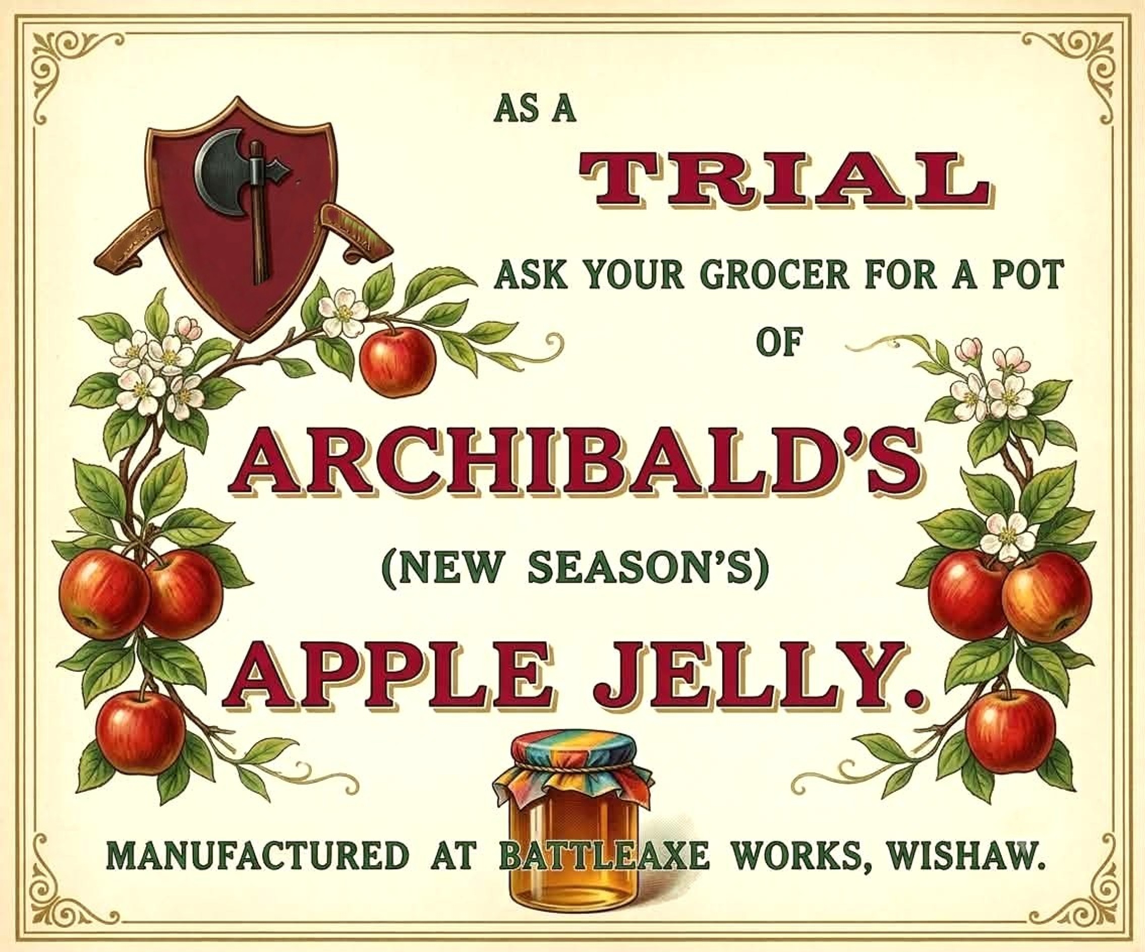 Archibald's Apple Jelly, Battleaxe Works, Wishaw, 1921.