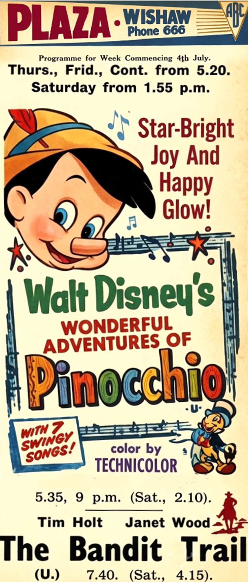 Pinocchio at the Plaza, Belhaven Terrace, Wishaw, 1955.