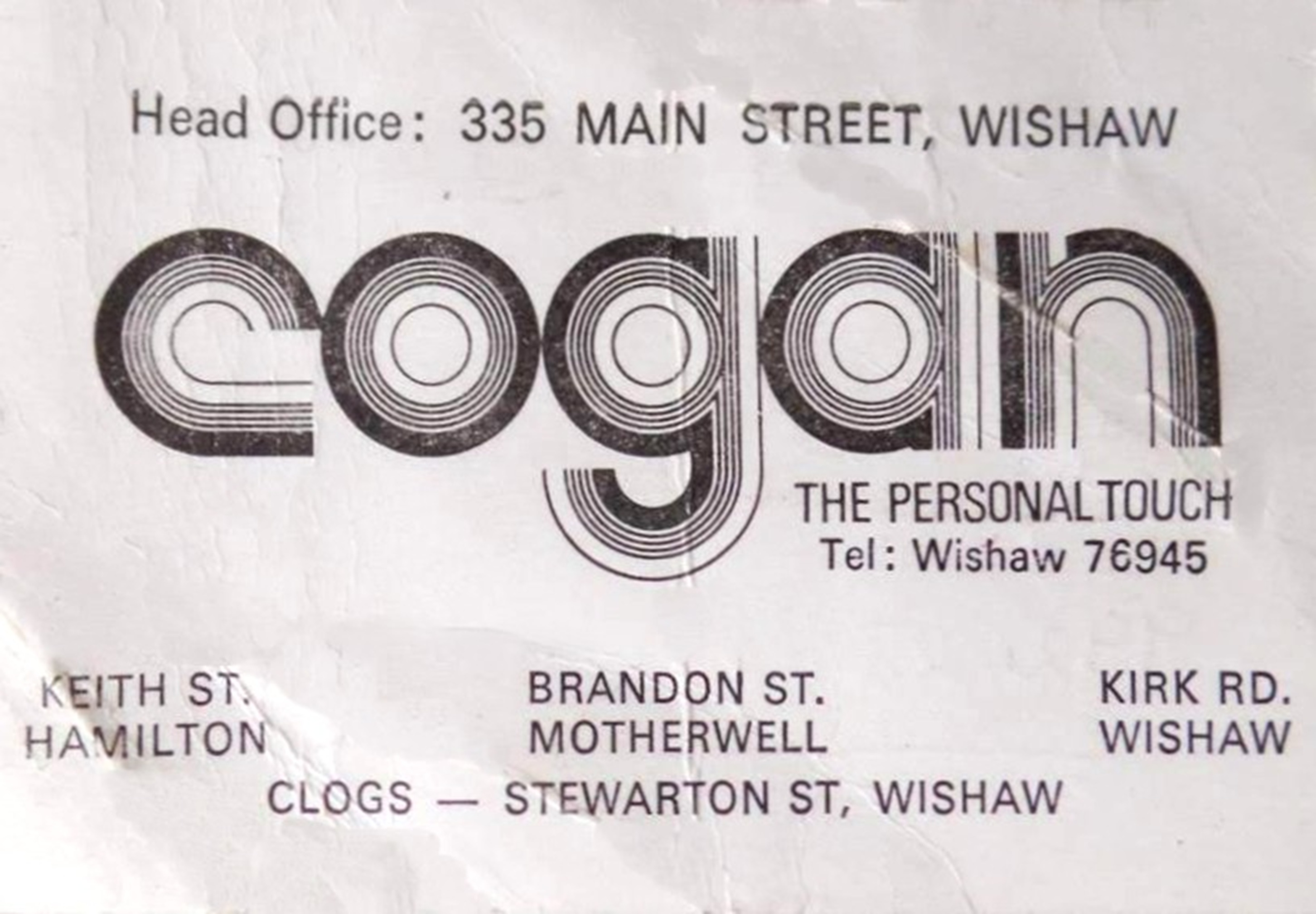 Business Card for James Cogan, Wishaw, 1970's