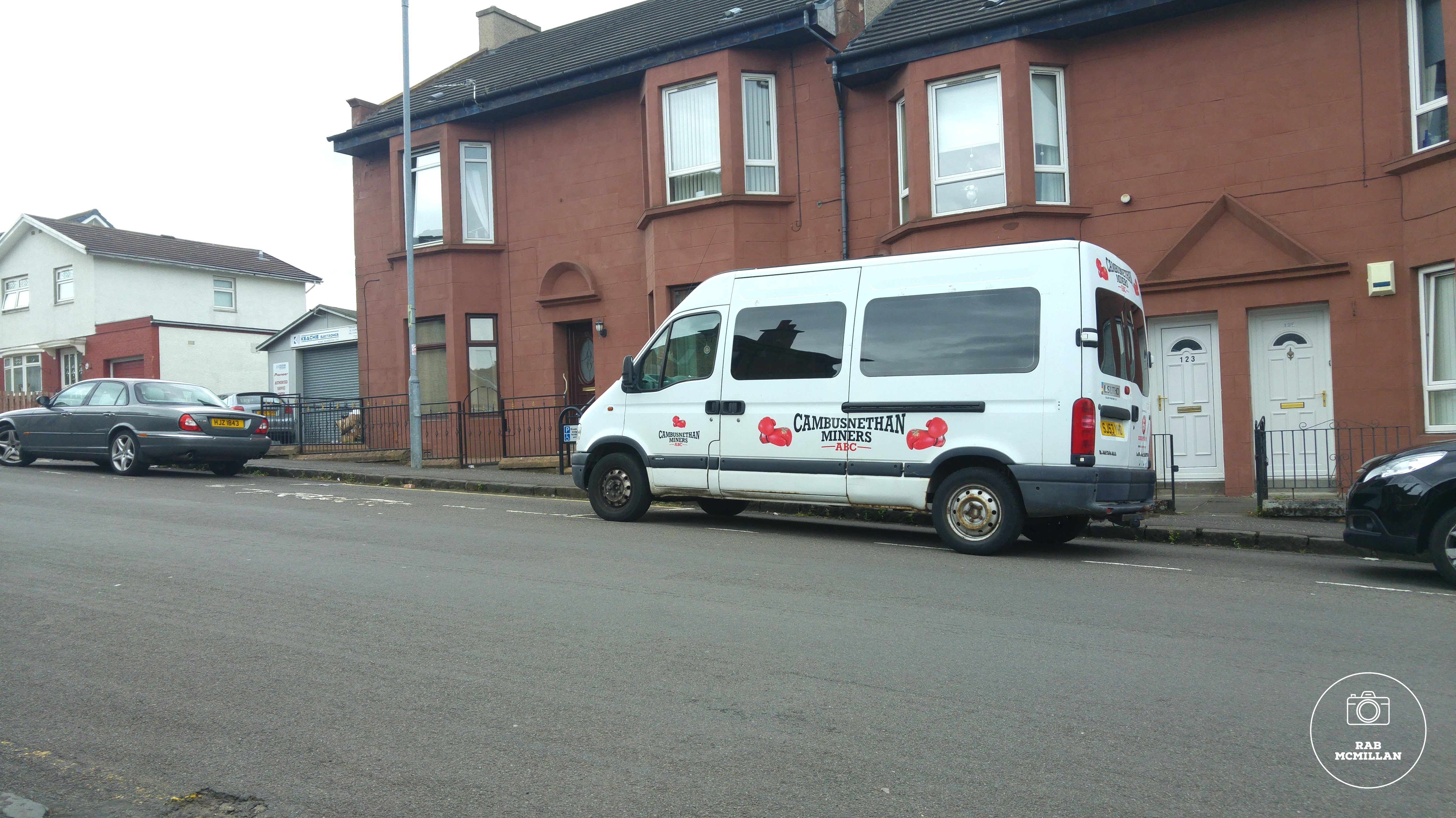 Minibus belonging to Cambusnethan Miners Amatuer Boxing Club, Russell Street, Wishaw, 2016.