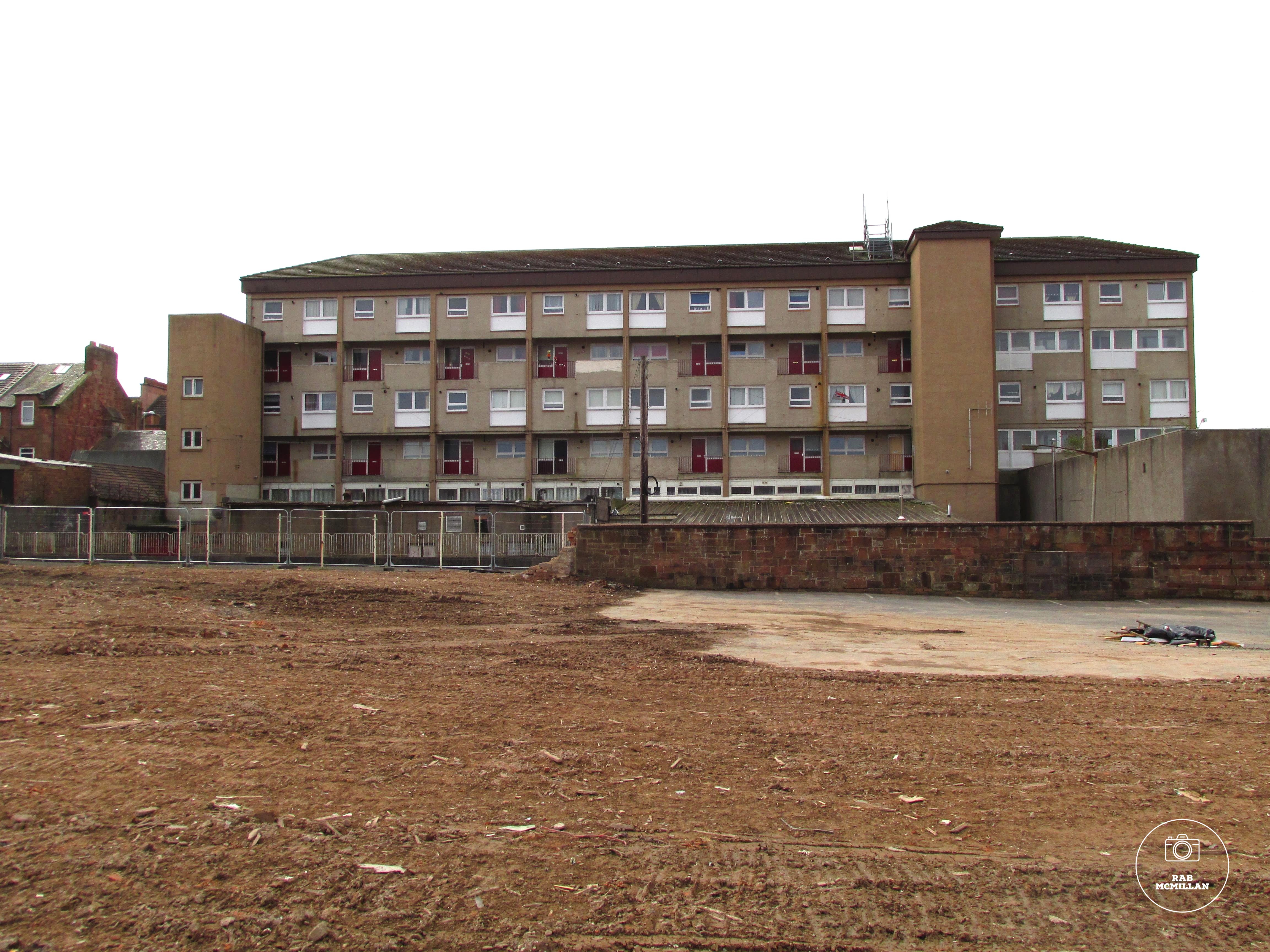Rear of the Anvil Flats, from Roberts Street, Wishaw, 2019.