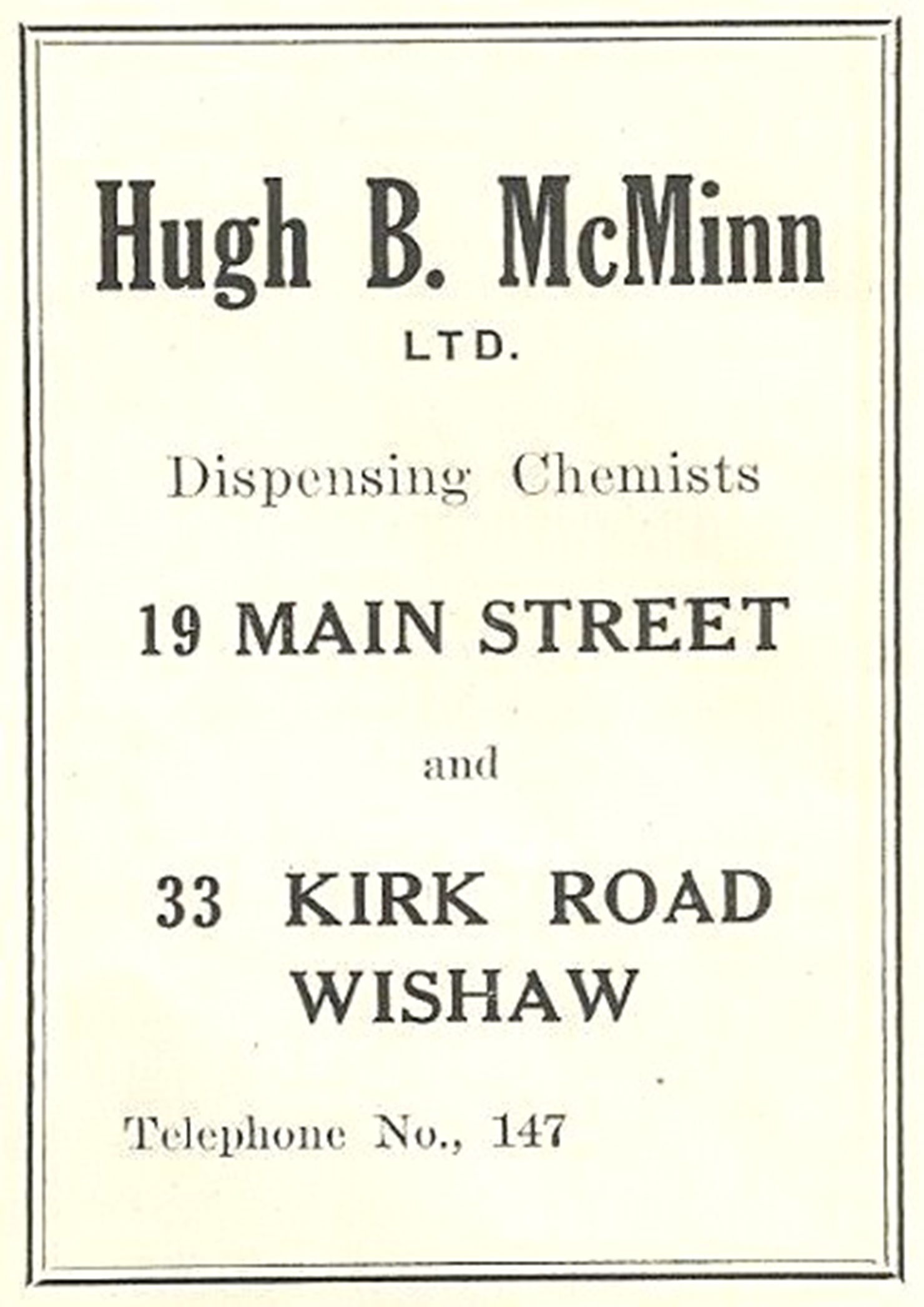 Advert for Hugh McMinn from 1949
