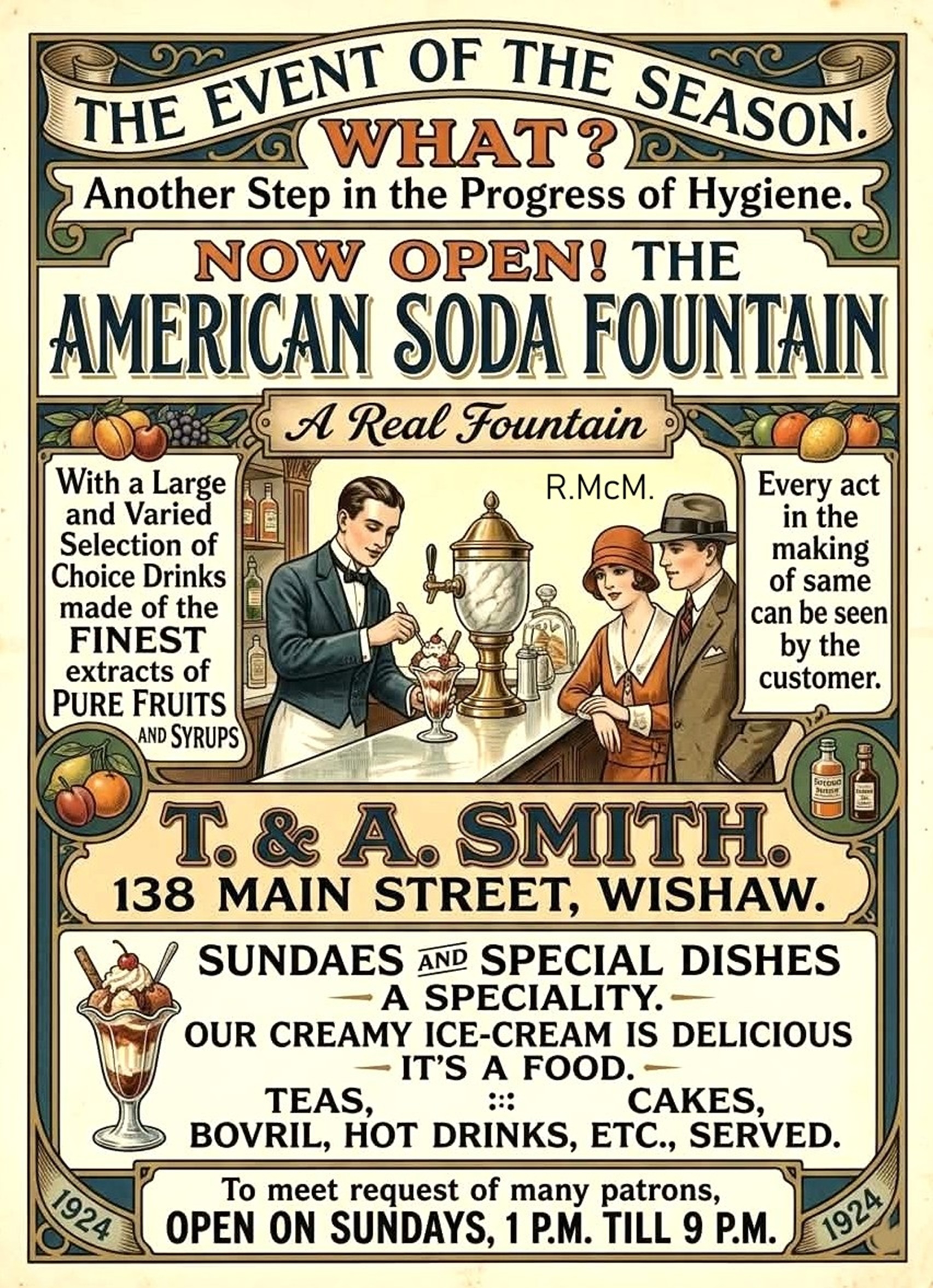 Poster I made from a real advert from 1924, T&A Smith, Main Street, Wishaw.