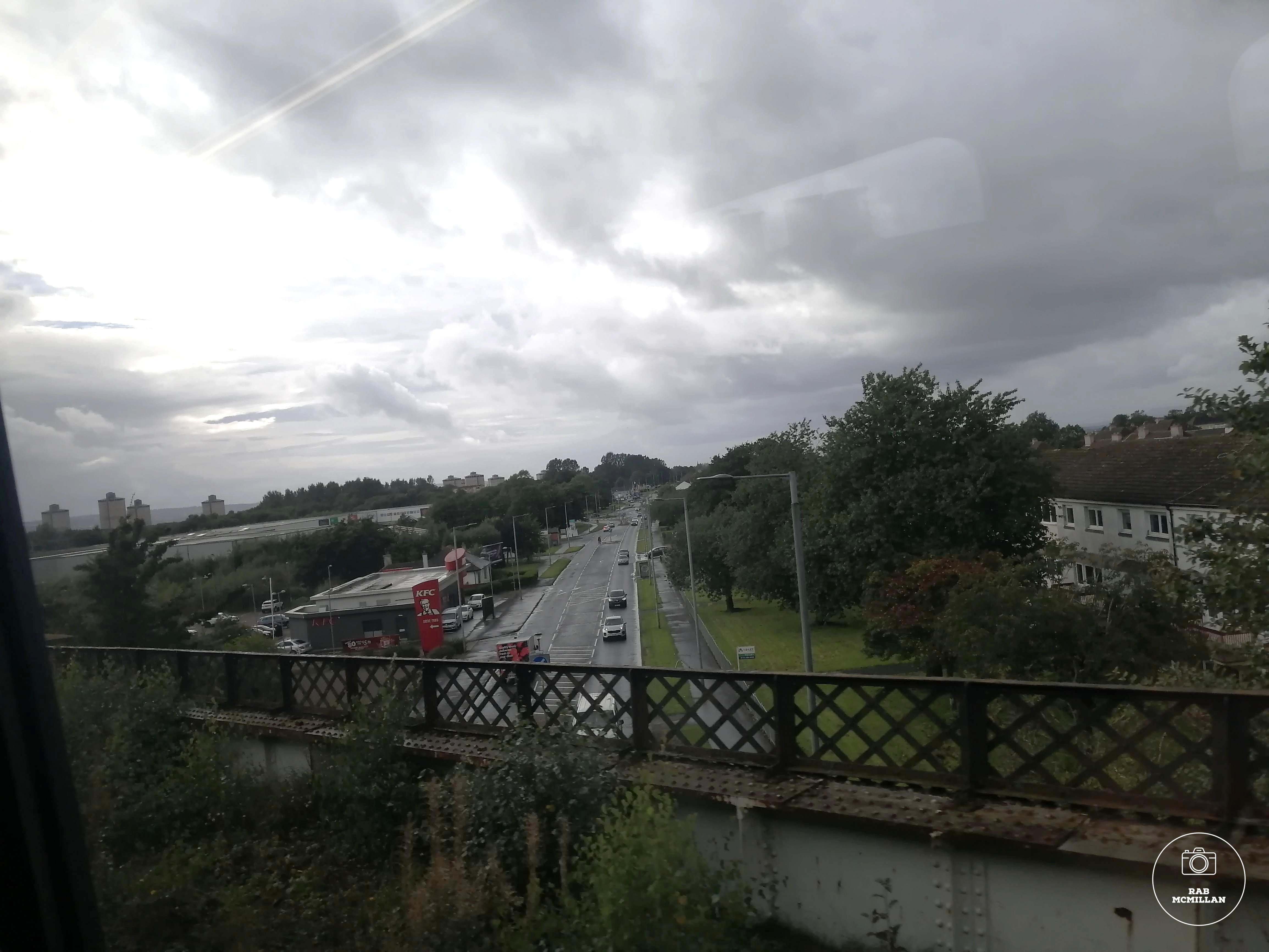 View from Scotrail Train, looking down Glasgow Road to Craigneuk, Wishaw, 2020.