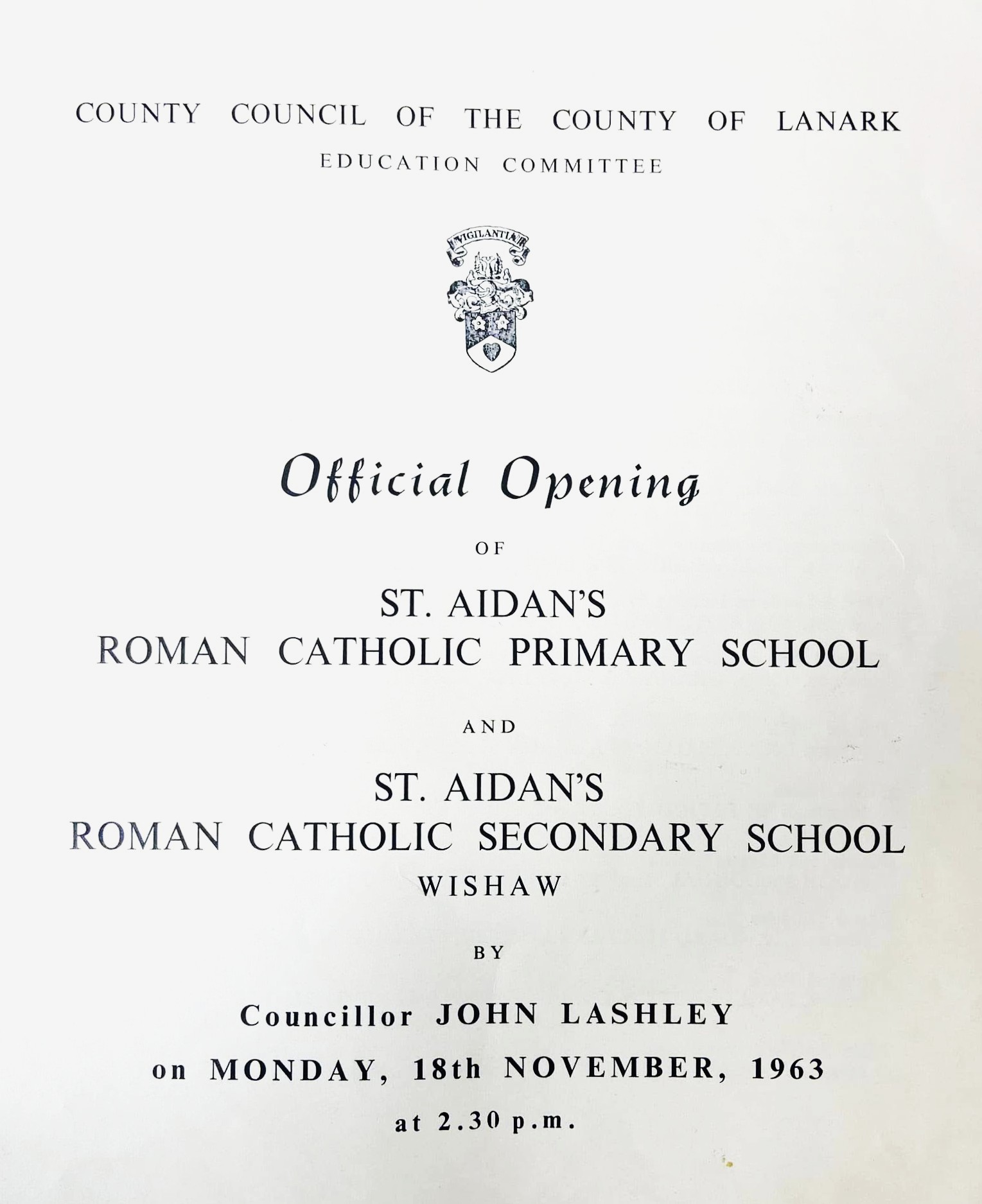 Official Opening of St Aidan's Primary and Secondry Schools, 1963.