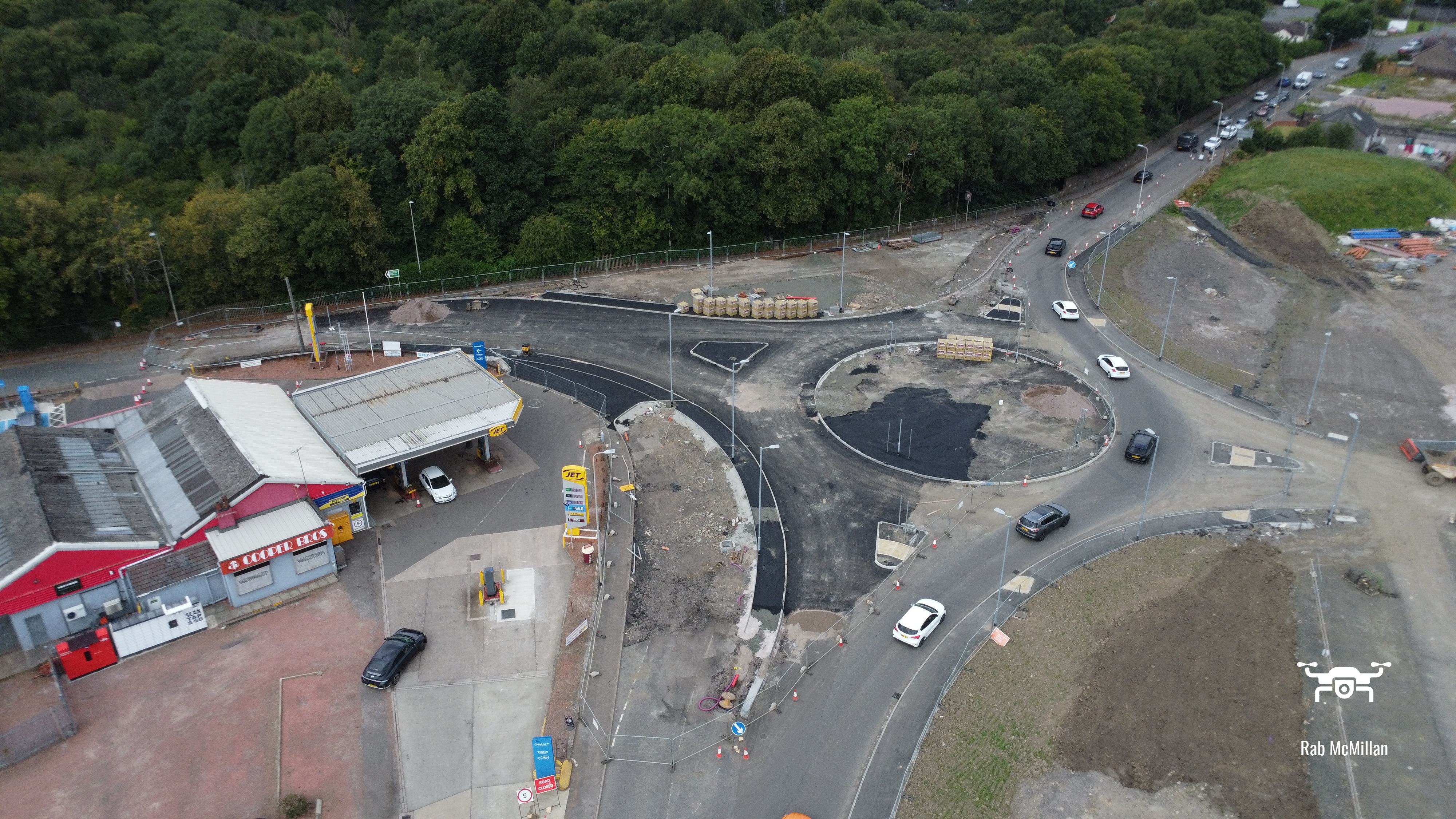 New roundabout construction, Cooper Brothers, Main Street, Newmains, Wishaw, 2025.