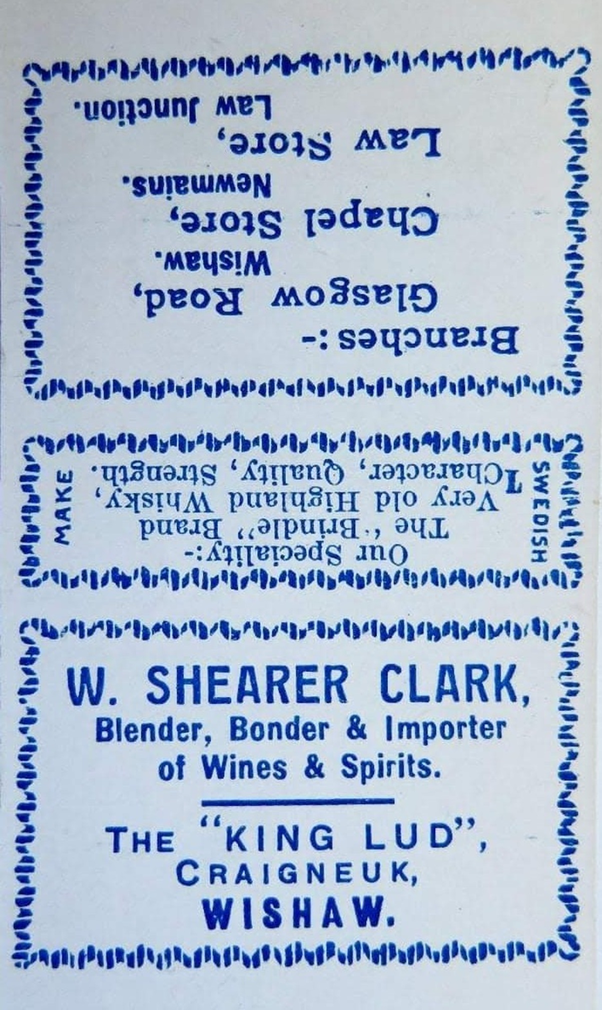 Matchbox cover, The King Lud, Craigneuk, Wishaw.