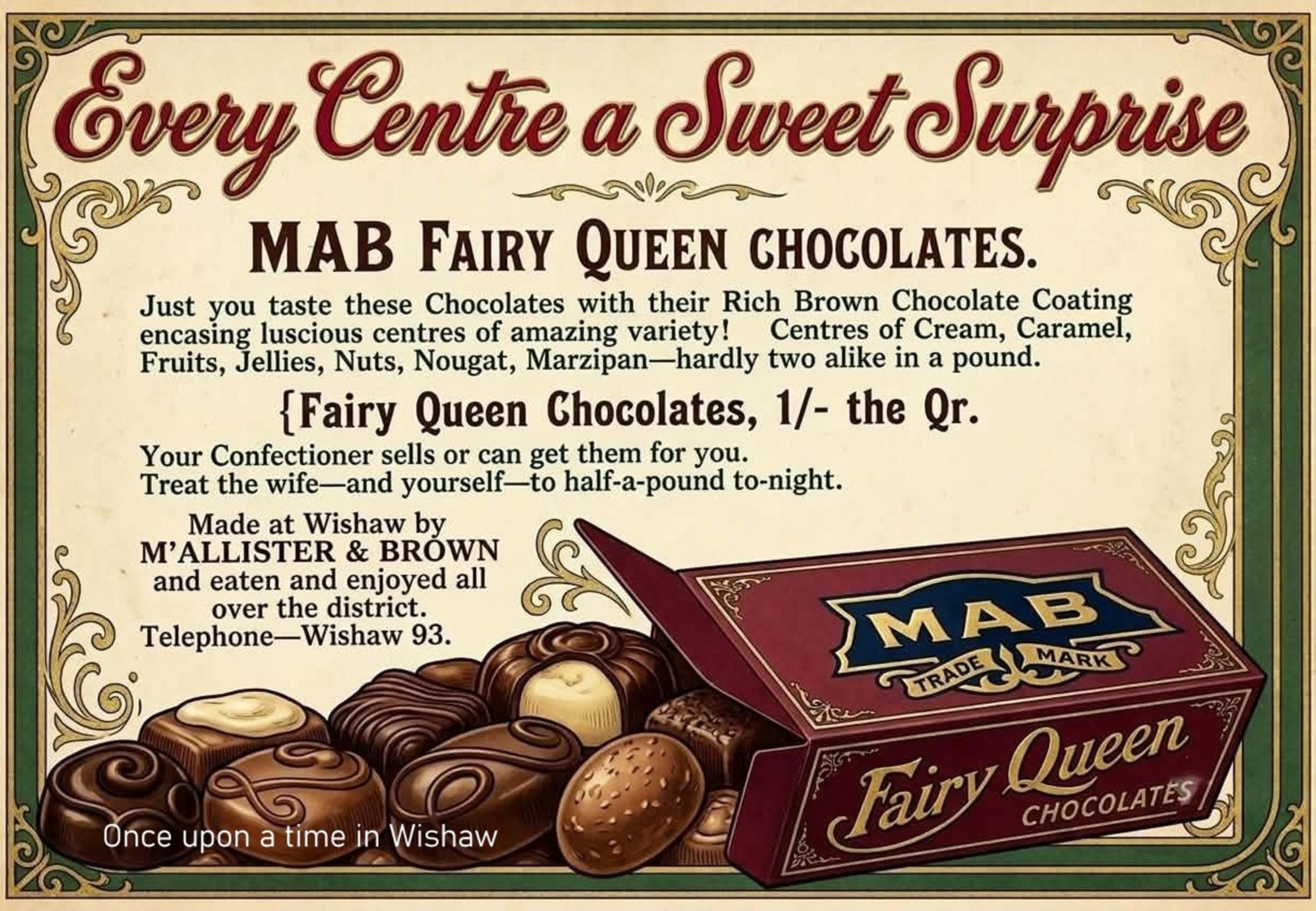 McAllister and Brown, Fairy Queen Chocolates, Wishaw, 1920.