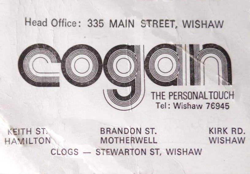 Buisness Card for James Cogan, Wishaw, 1970's