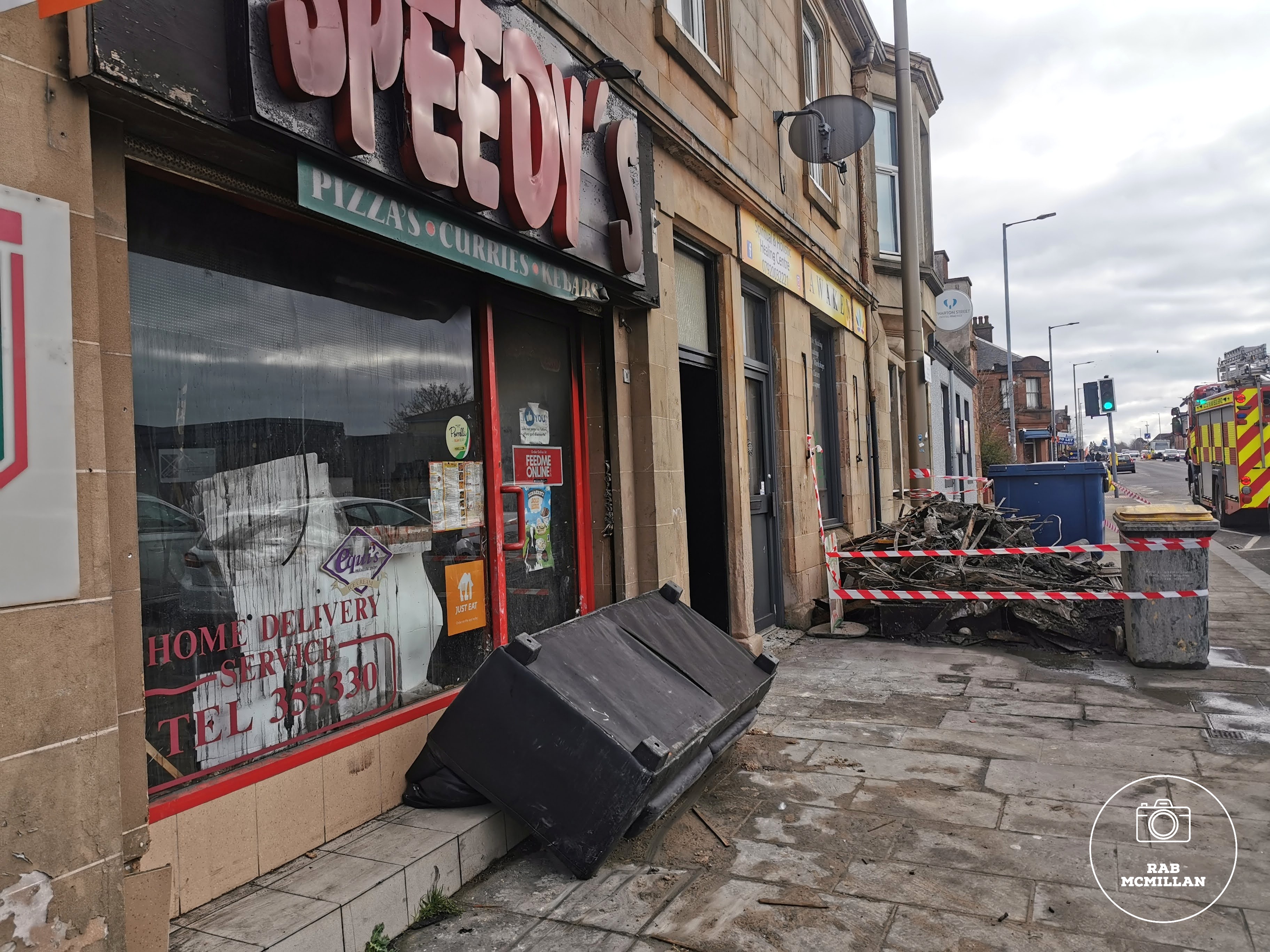 After the fire at Speedy's, Stewarton Street, Wishaw, 2023.