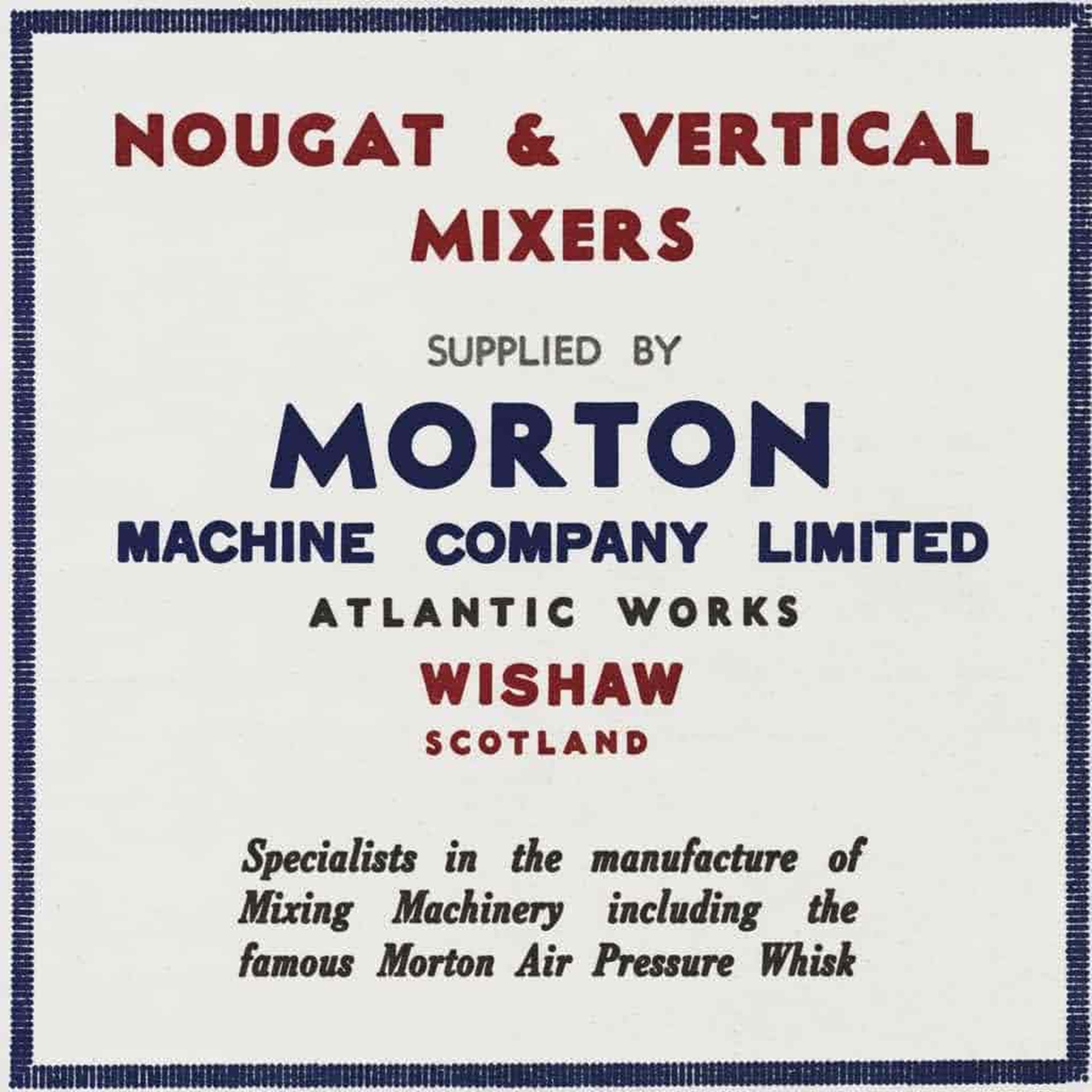 Advert for Morton Machine Company, Wishaw, 1954.