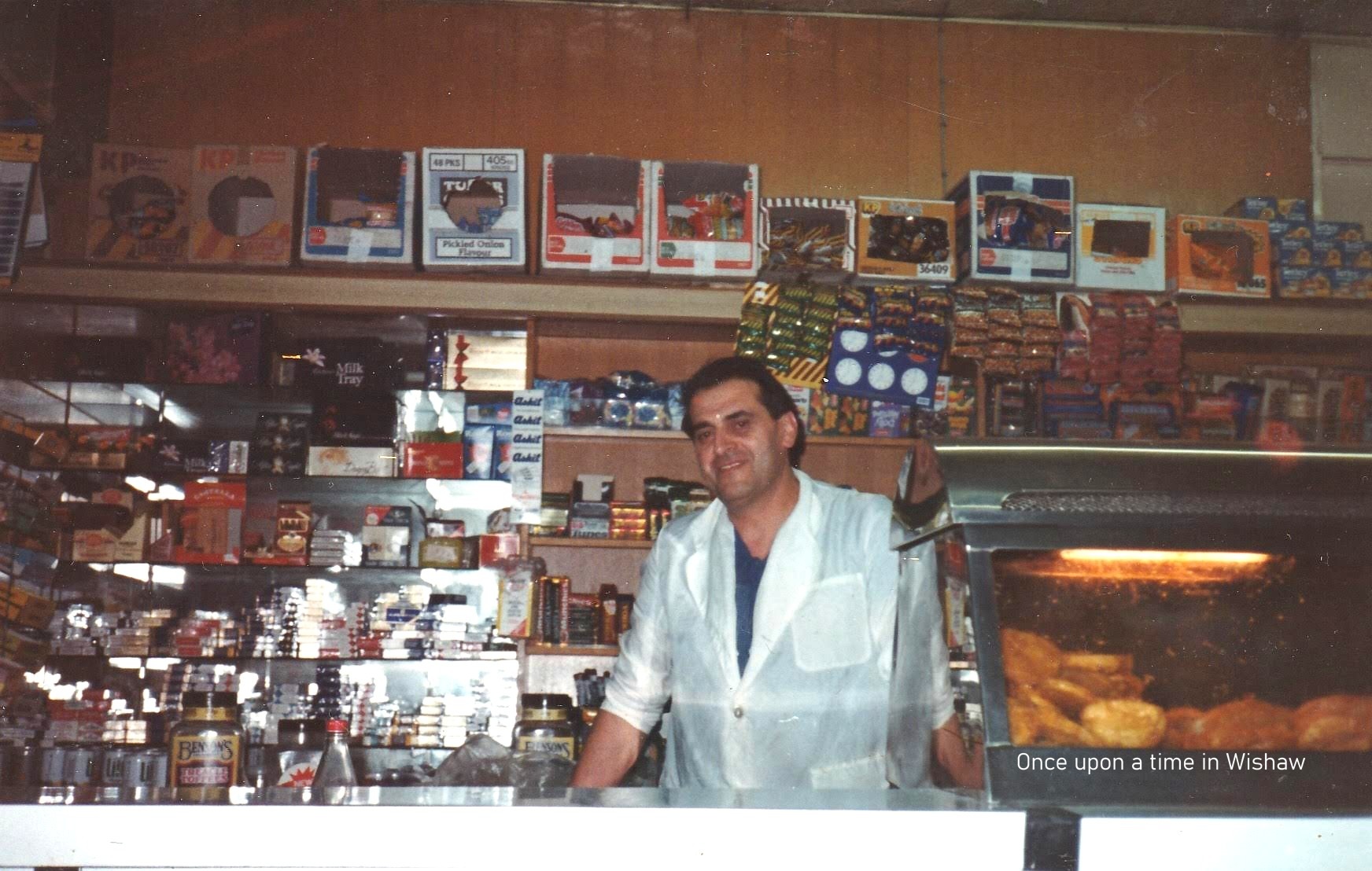 Toni in his chip shop, Kirk Road, Wishaw. Thanks to his Daughter Maria Rongione for the photo.