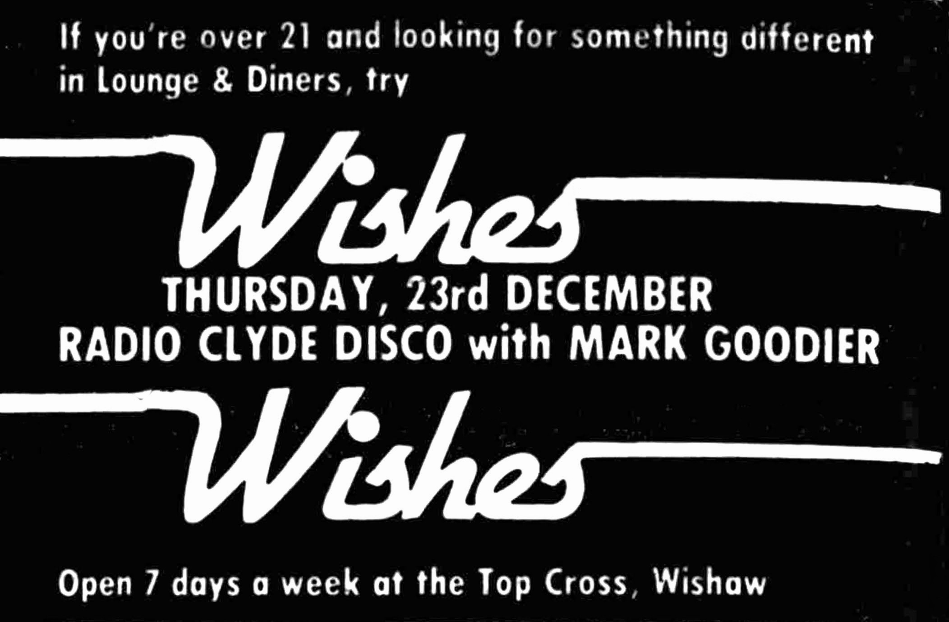 DJ Mark Goodier, Radio Clyde Disco, Wishes Lounge, Wishaw Cross, 1982.