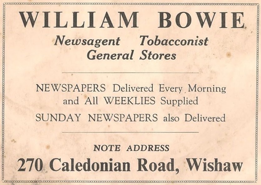William Bowie, Caledonian Road, Wishaw, mid 1900's.