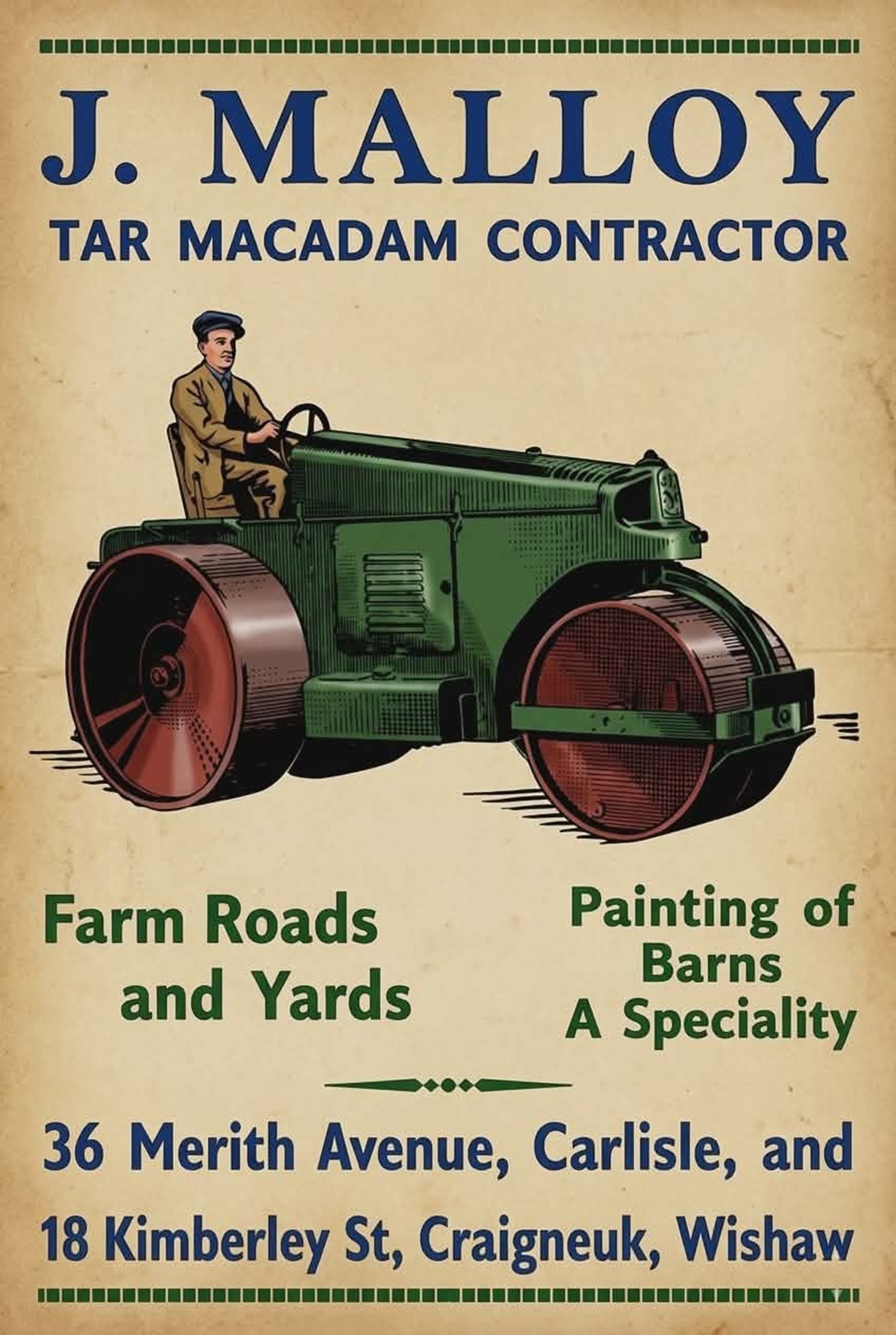 Trade Advert for J.Malloy, Craigneuk, Wishaw.