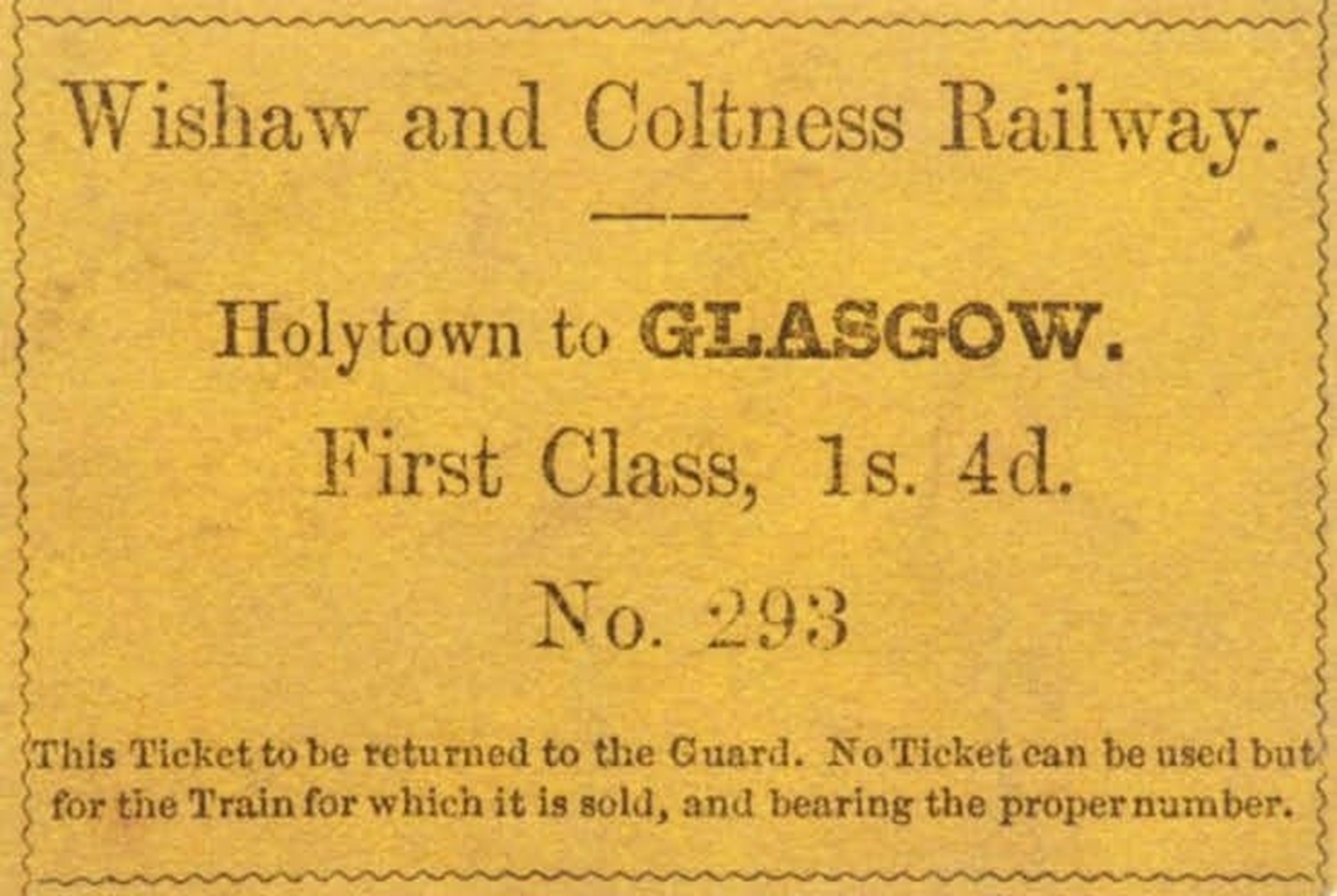 First Class ticket, Wishaw and Coltness Railway, mid 1800's.