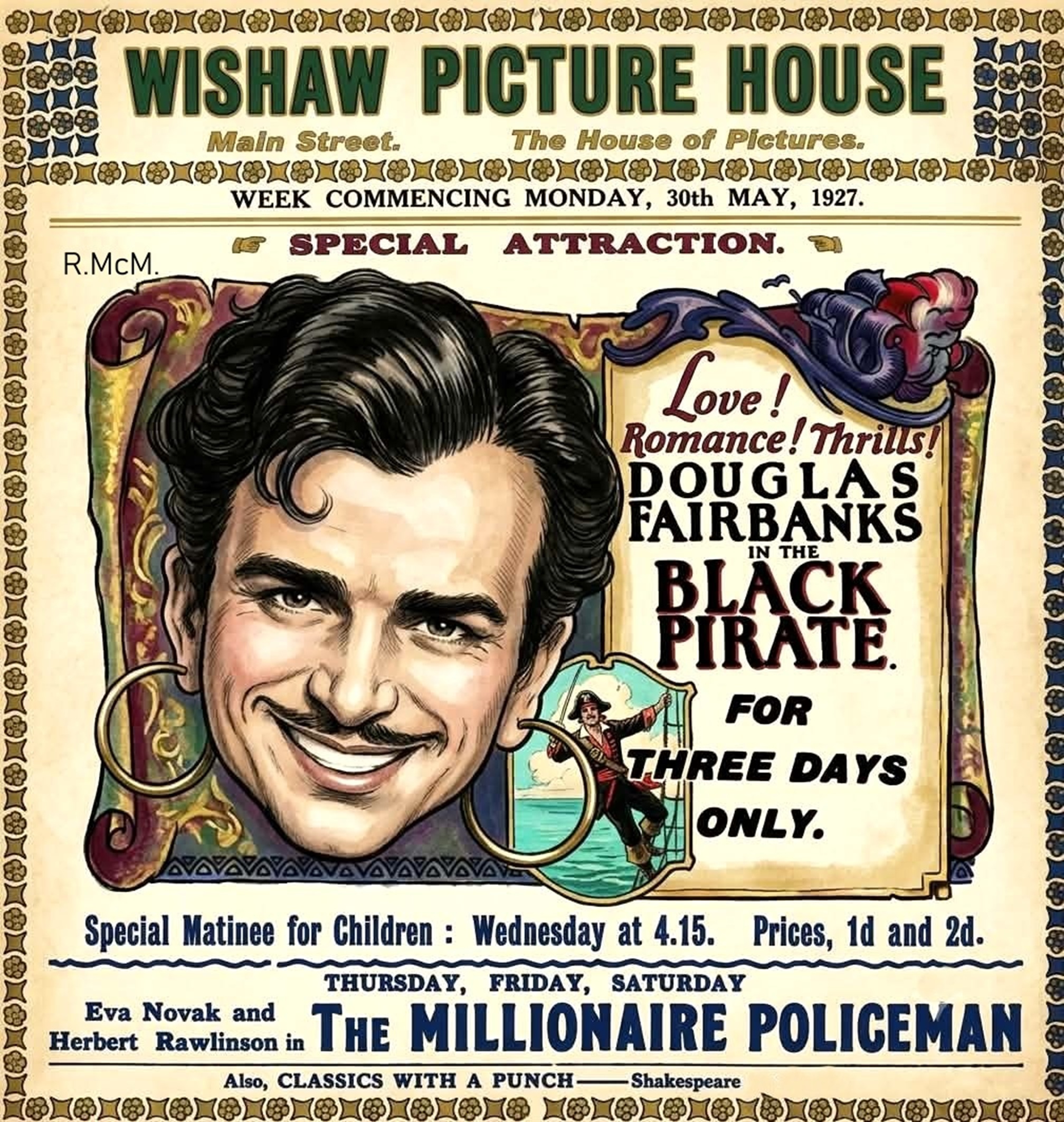 Poster I made from a real advert, The Black Pirate at Wishaw Picture House, 1927.