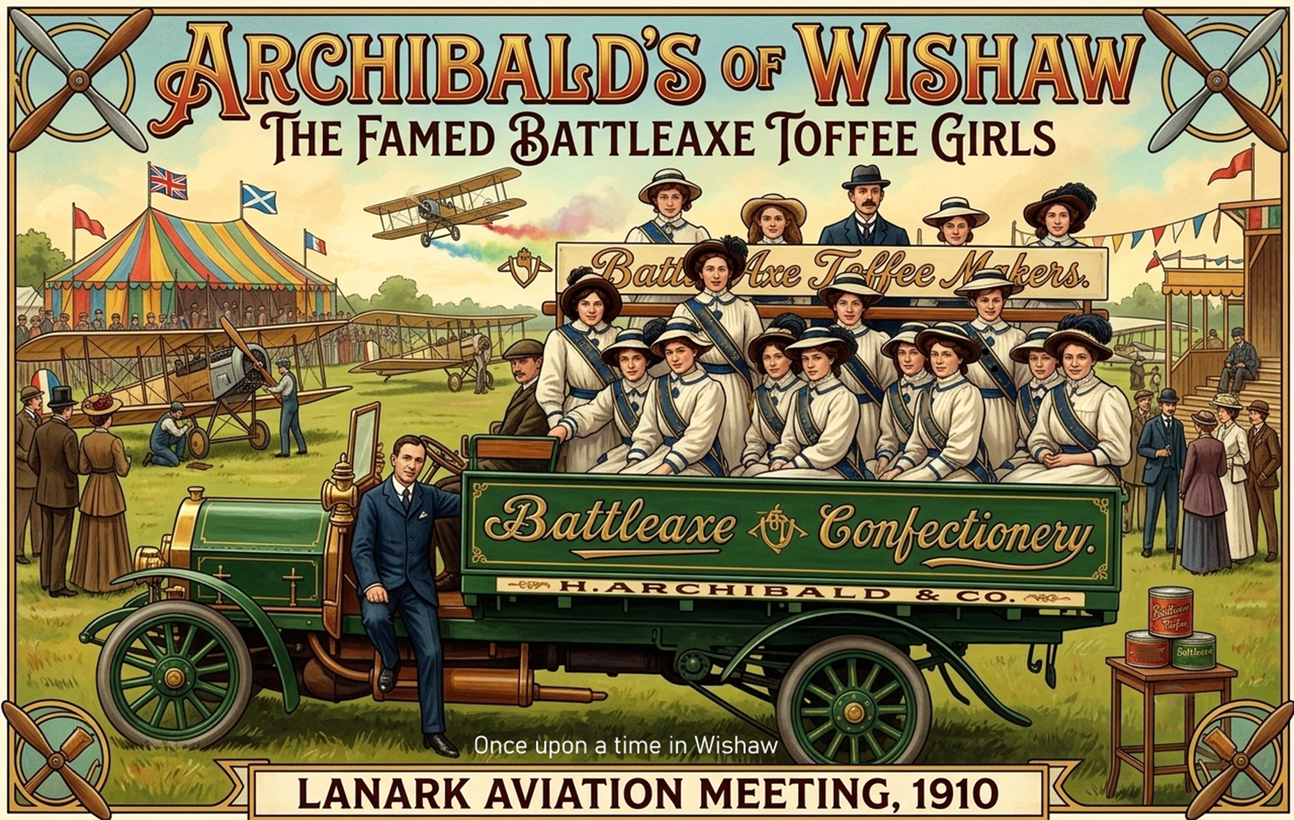 Poster I made, Archibald's of Wishaw's visit to the Lanark Aviation Meeting, 1910.