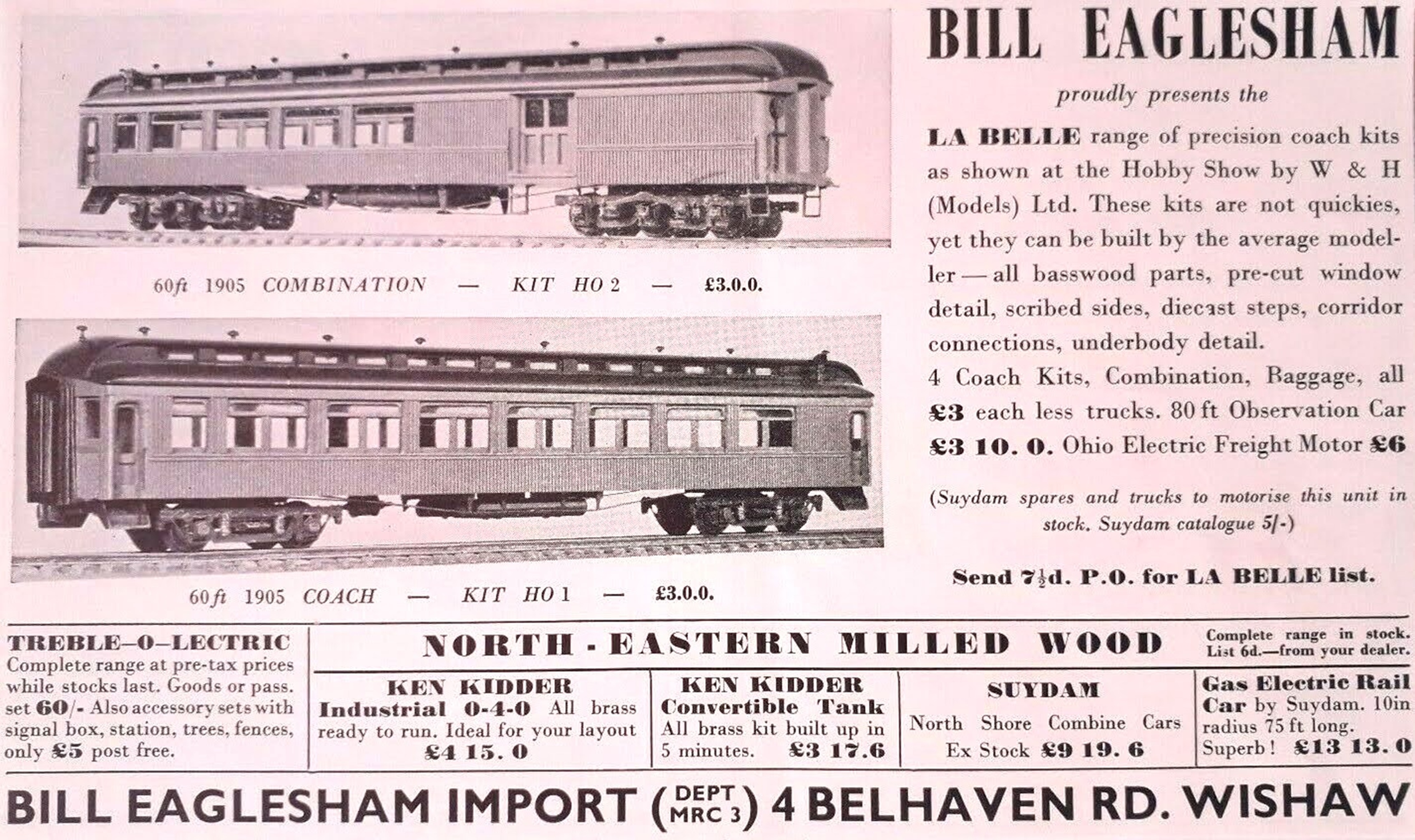Trade Advert, Bill Eaglesham, Belhaven Road, Wishaw, 1961.