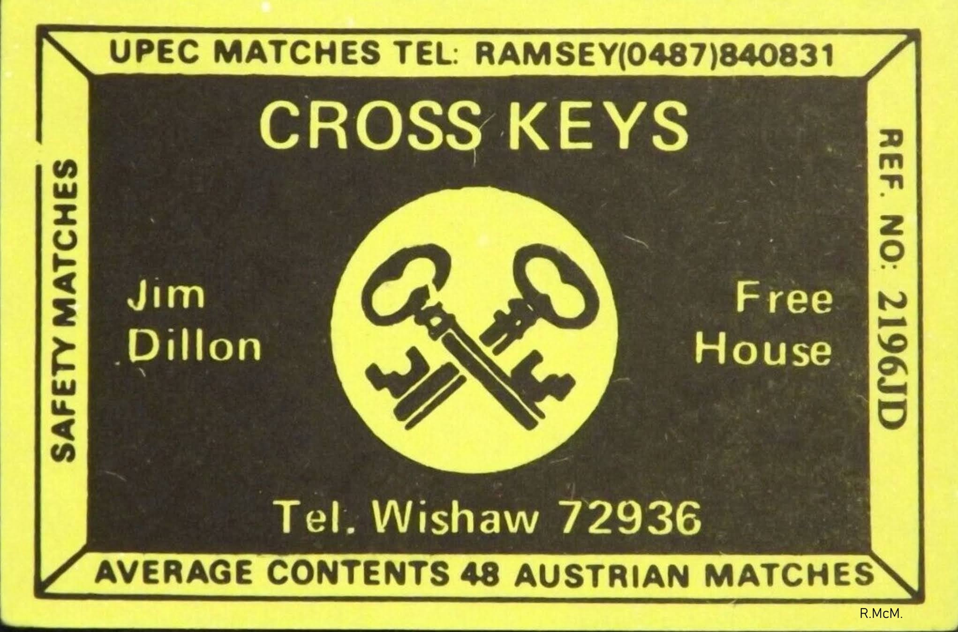 Matchbox cover, Cross Keys, Stewarton Street, Wishaw.