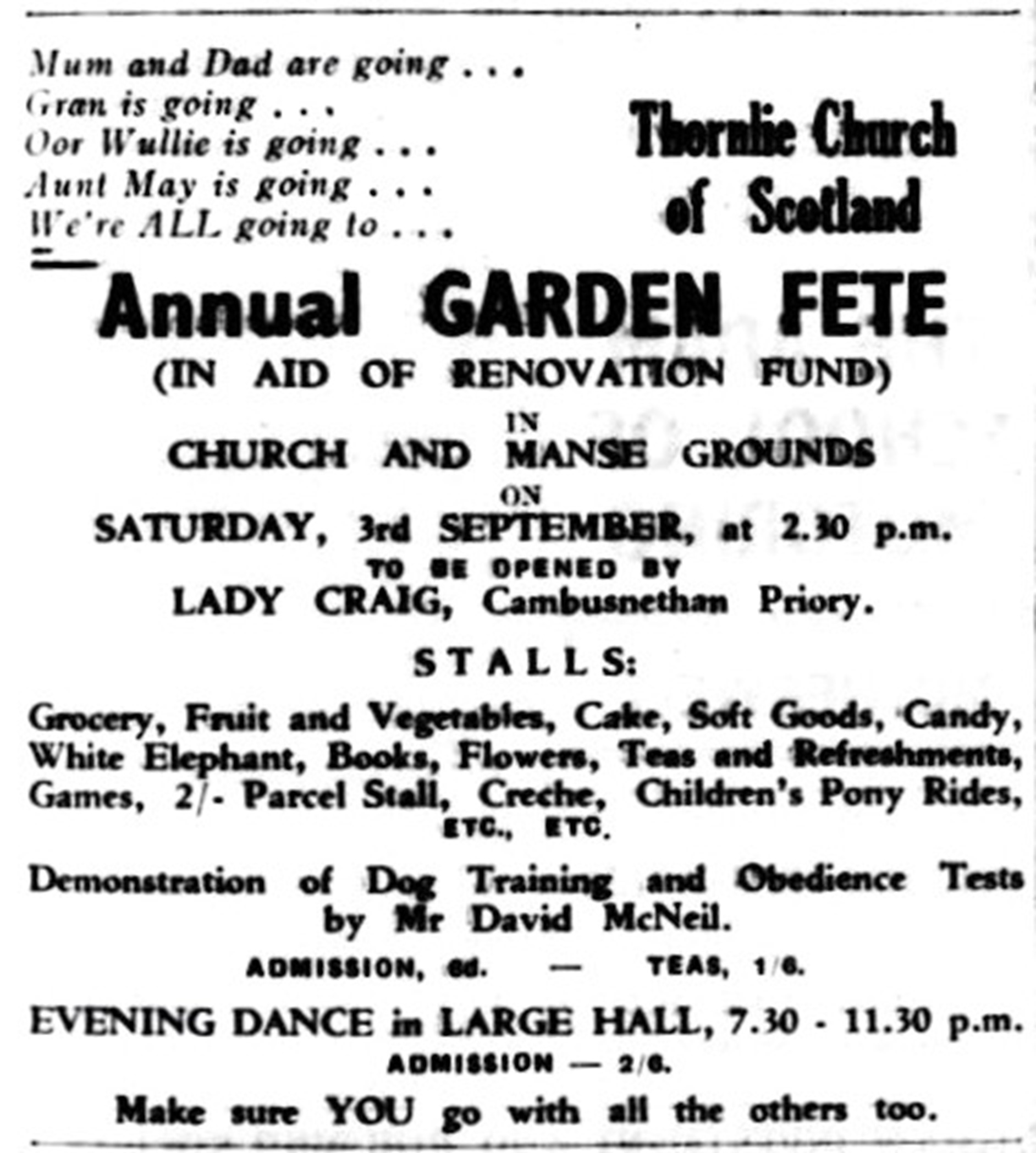 Garden Fete, Thornlie Church, Wishaw, 1955.