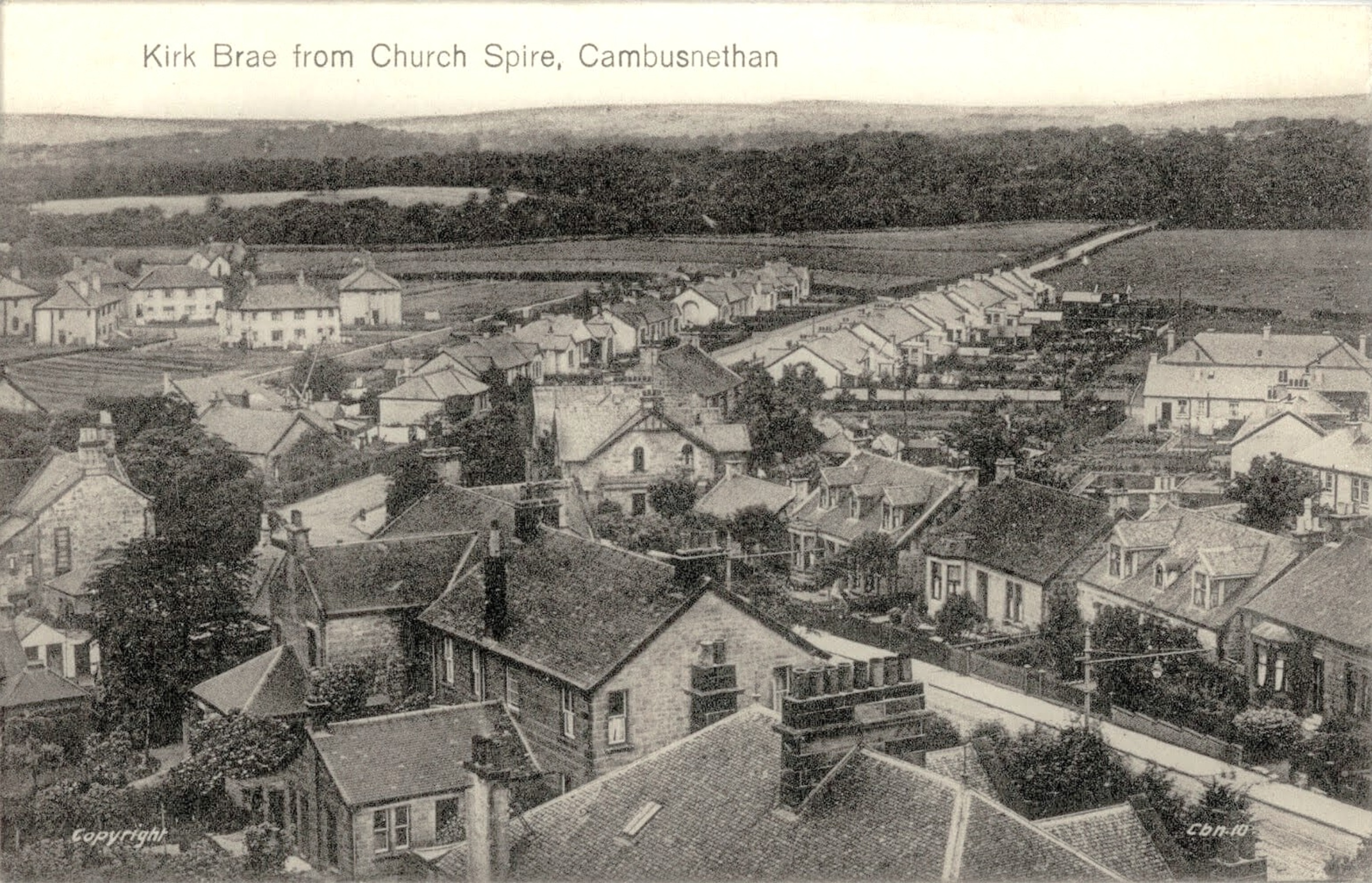 Postcard of Kirk Brae, Wishaw, early 1900's, Coltness Road top right.