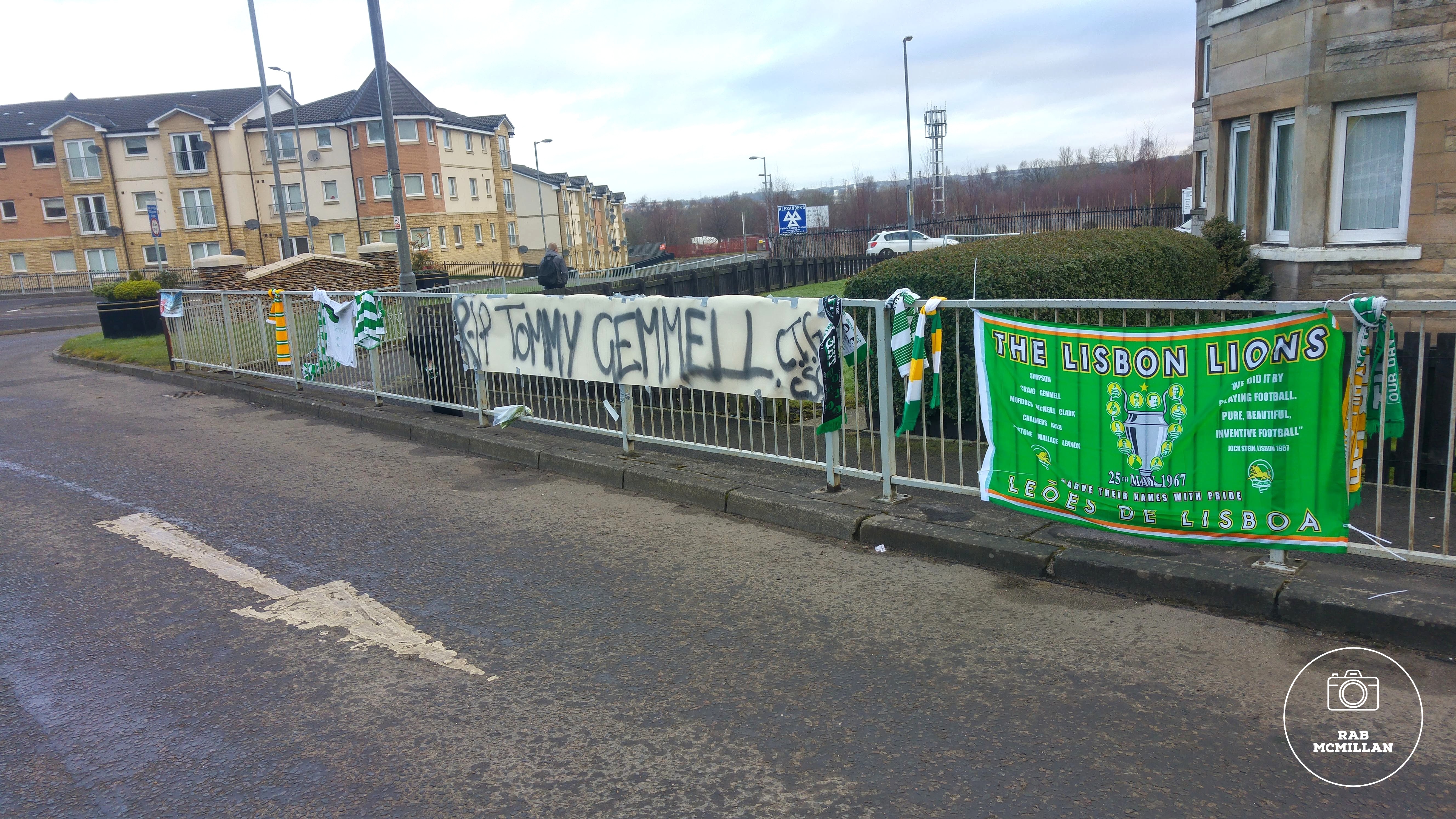 Fans Memorial to Lisbon Lion Tommy Gemmell a couple of days after his death, Craigneuk, Wishaw, March, 2017.