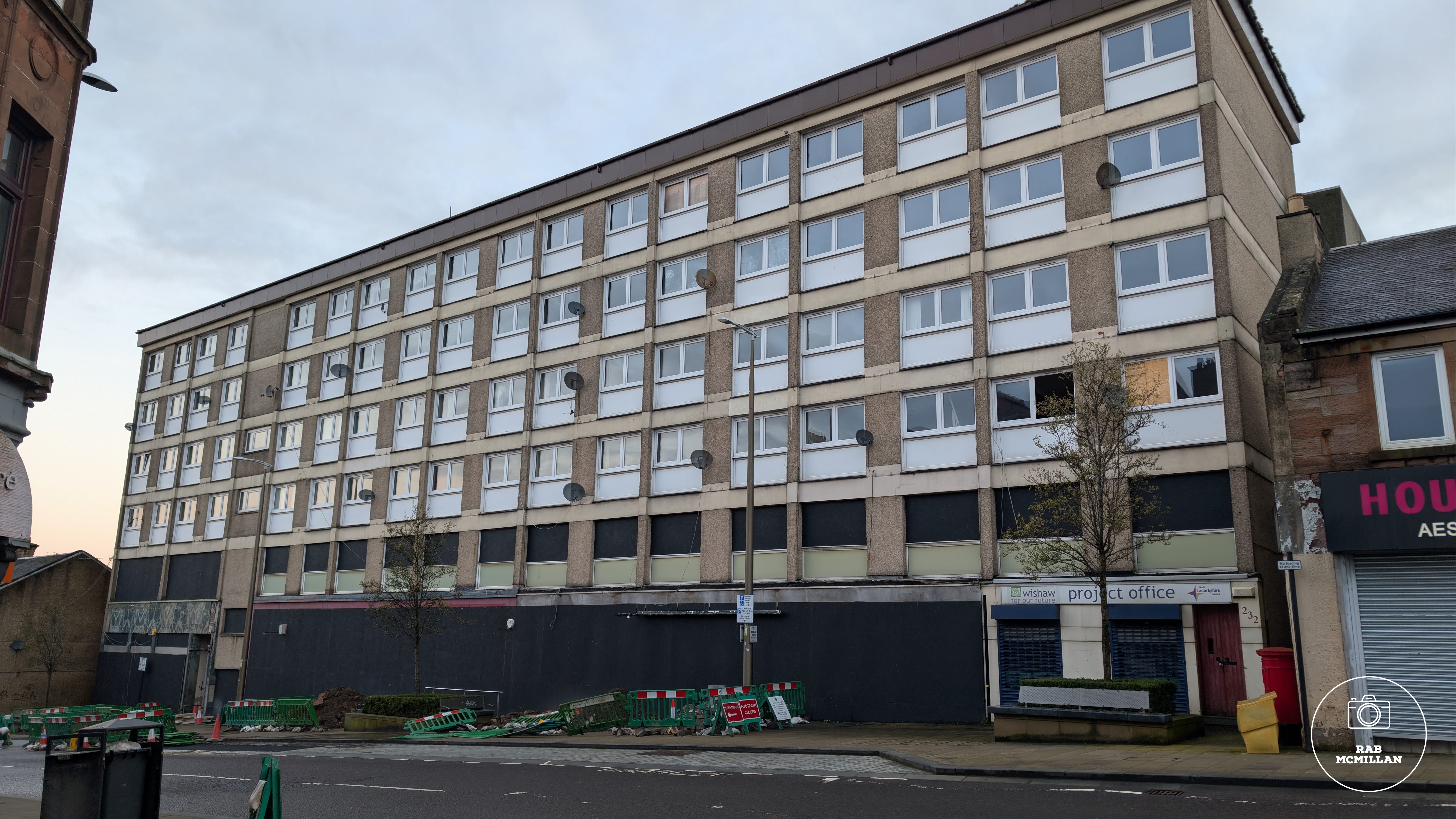 Soon to be demolished, The Anvil Flats, Main Street, Wishaw, 2026.