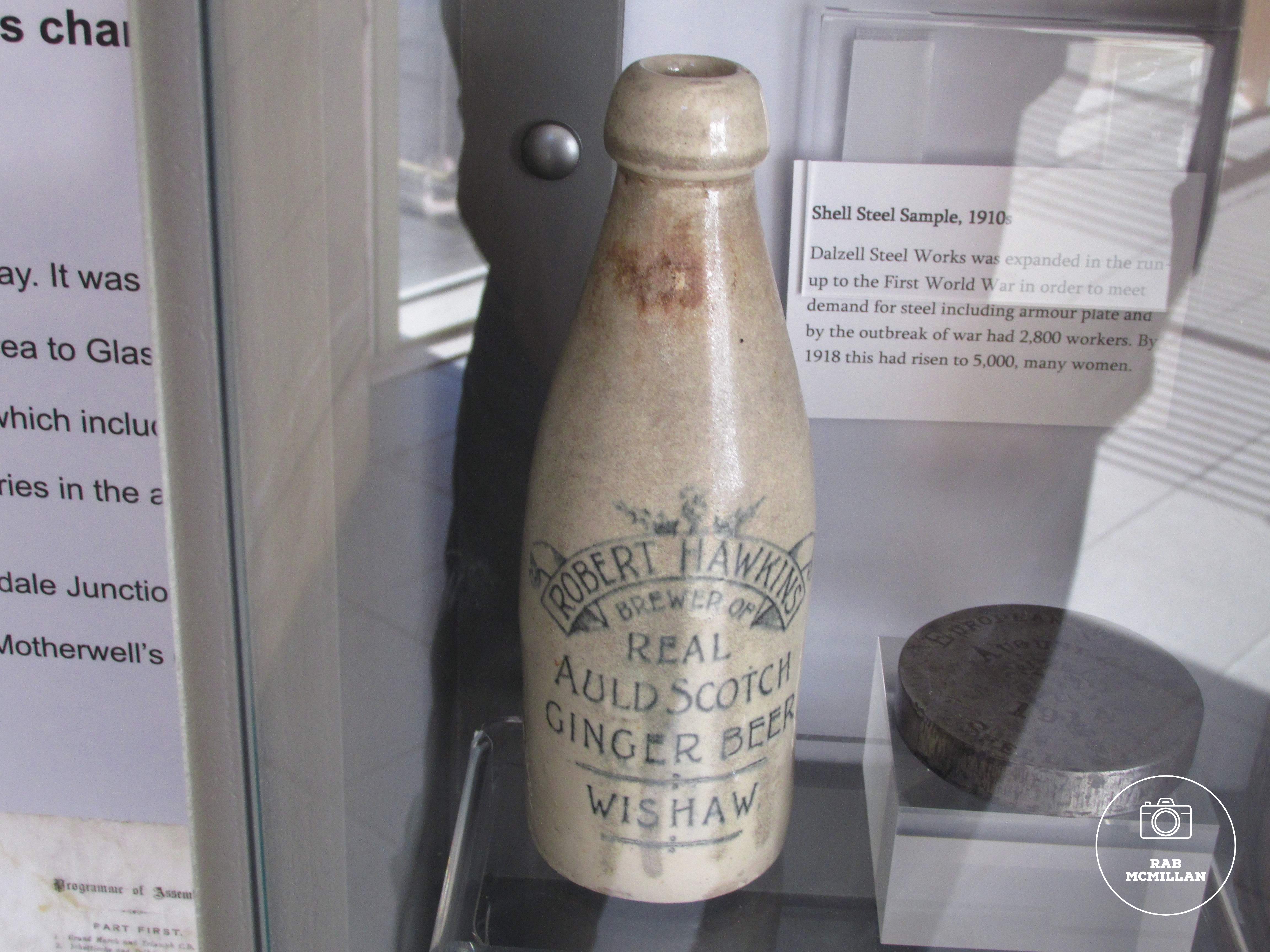 Robert Hawkins of Wishaw, Real Auld Scotch Ginger Beer Bottle, displayed at Summerlee Museum of Scottish Industrial Life, Coatbridge, Scotland.