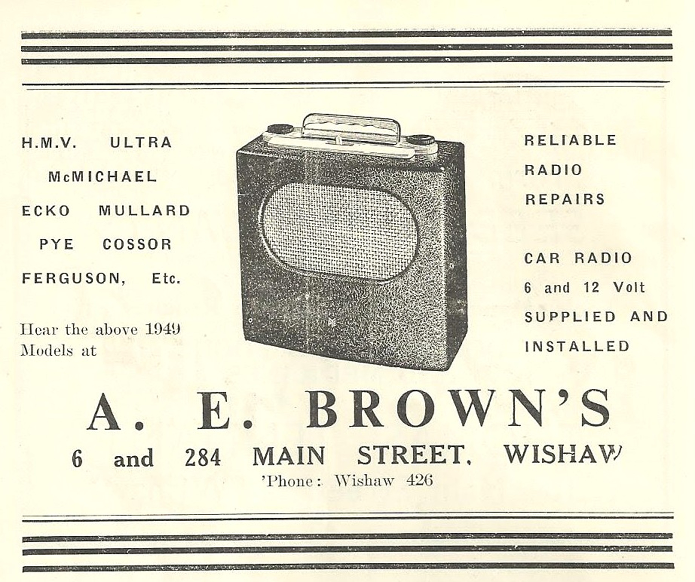 A.E. Brown's, Main Street, Wishaw, 1949, courtesy of Alison Alder.