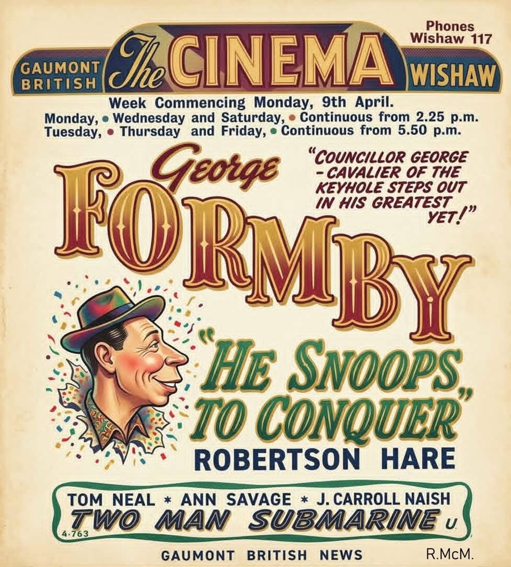 Poster for The Cinema, Kirk Road, Wishaw, 1943.