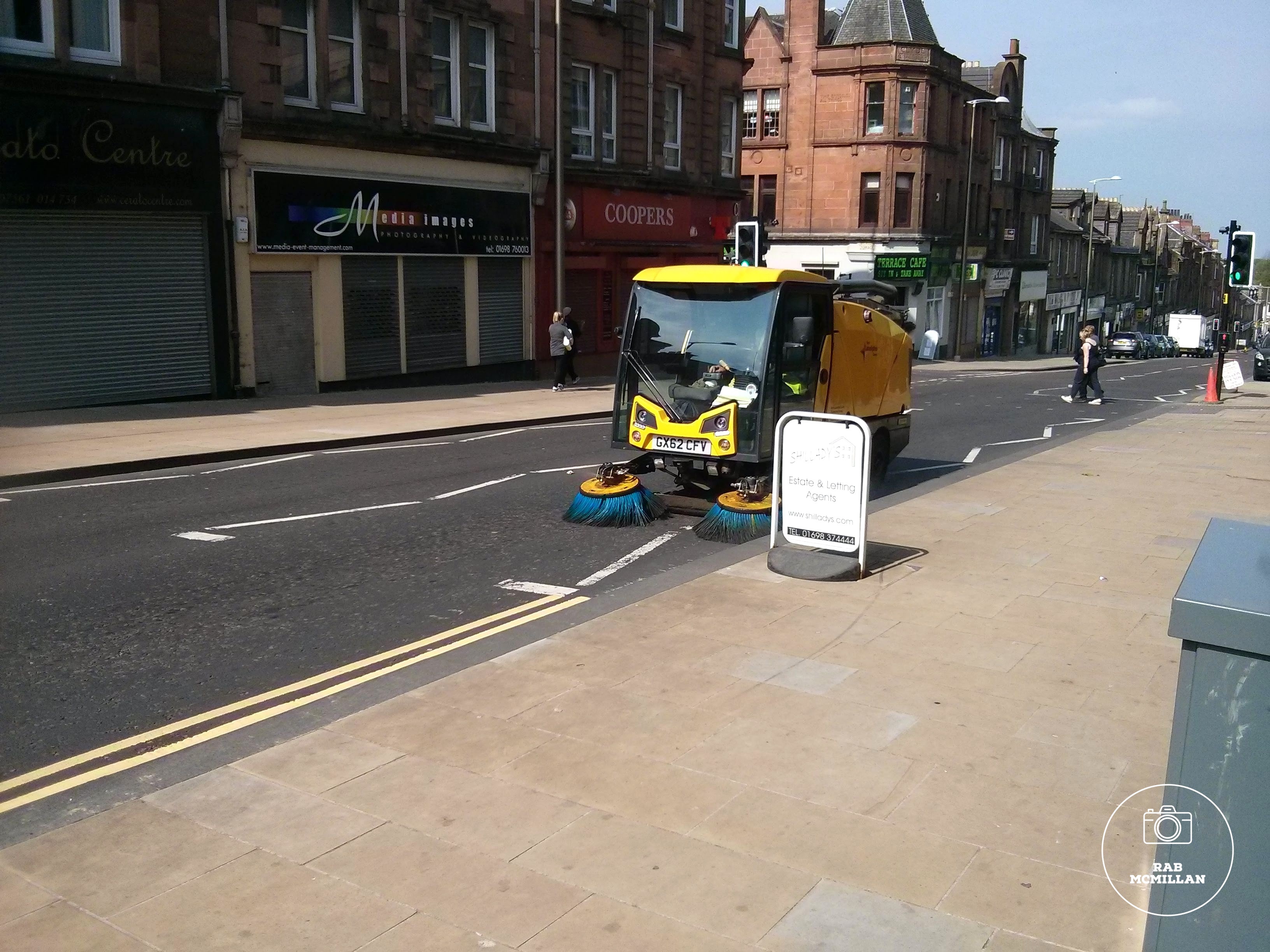 Road sweeper, Main Street, Wishaw, 2014.