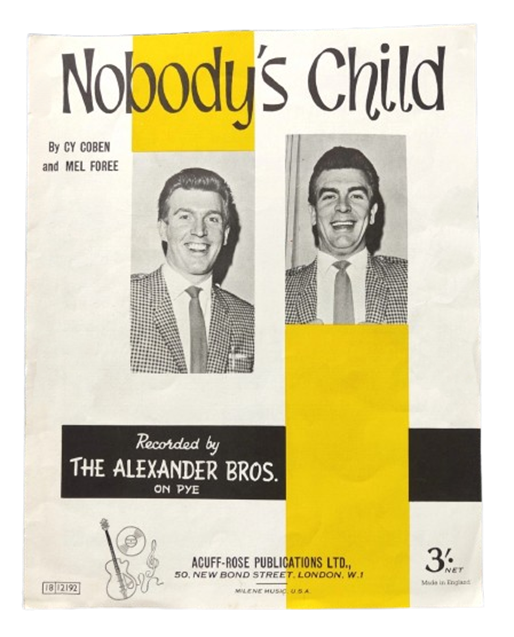 Sheet Music for Nobody's Child by The Alexander Brothers of Cambusnethan, Wishaw, 1964.
