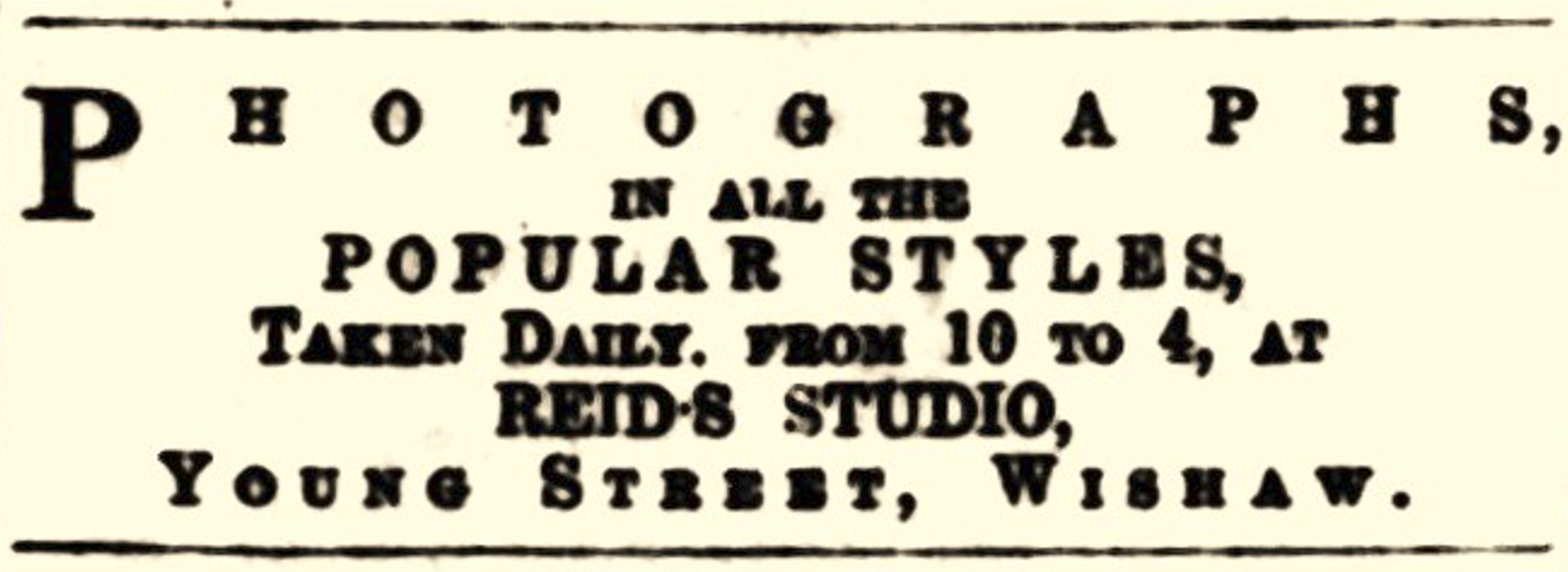 Advert for Famous Wishaw Photographer Charles Reid, August, 1876.