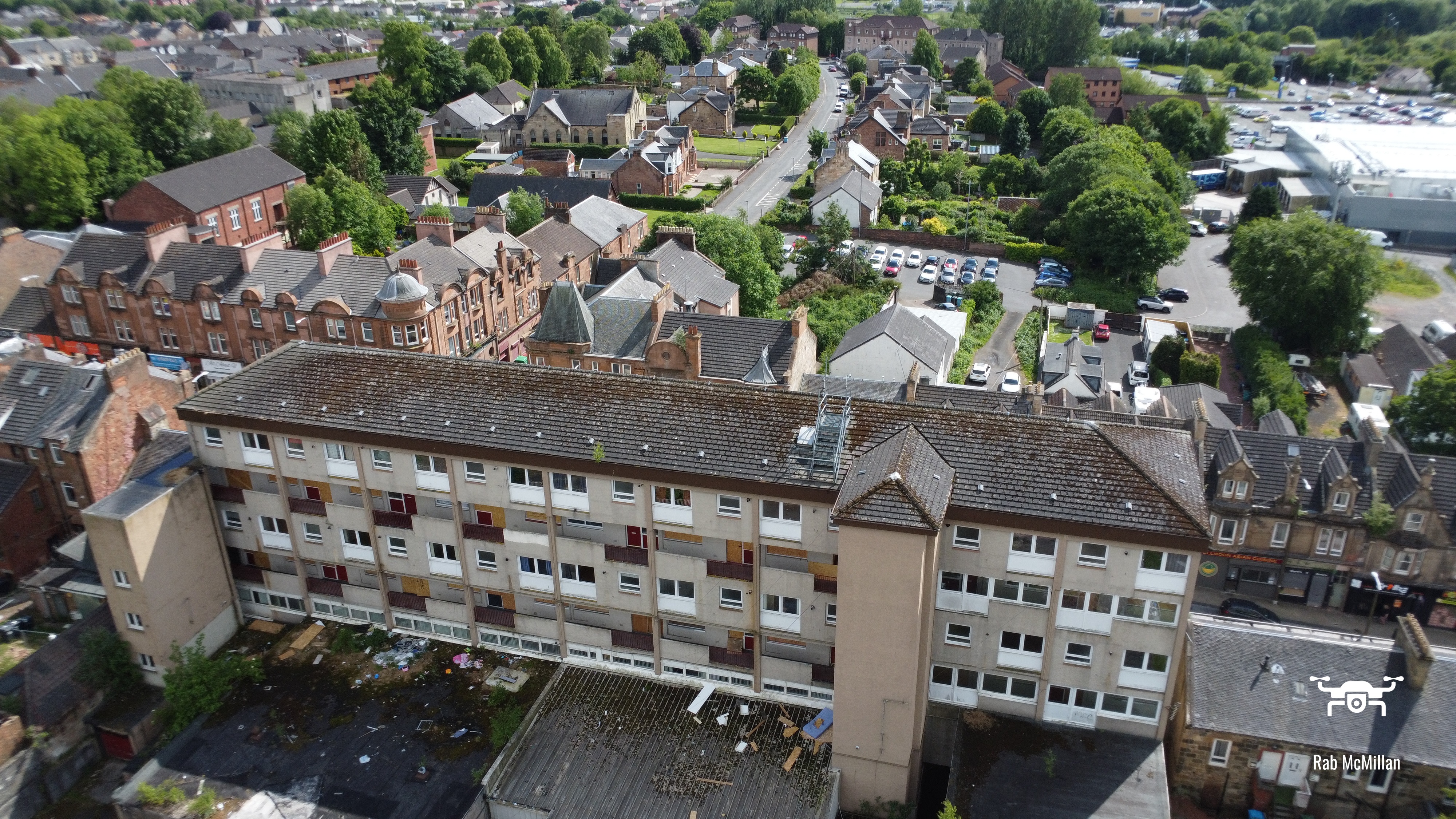 Looking over the Anvil Flats on Main Street towards Belhaven Terrace, Wishaw, 2025.