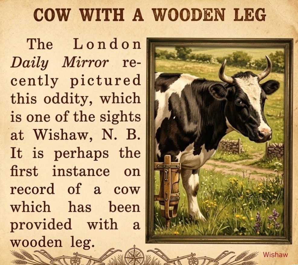 Cow with a wooden leg, Wishaw, 1910.