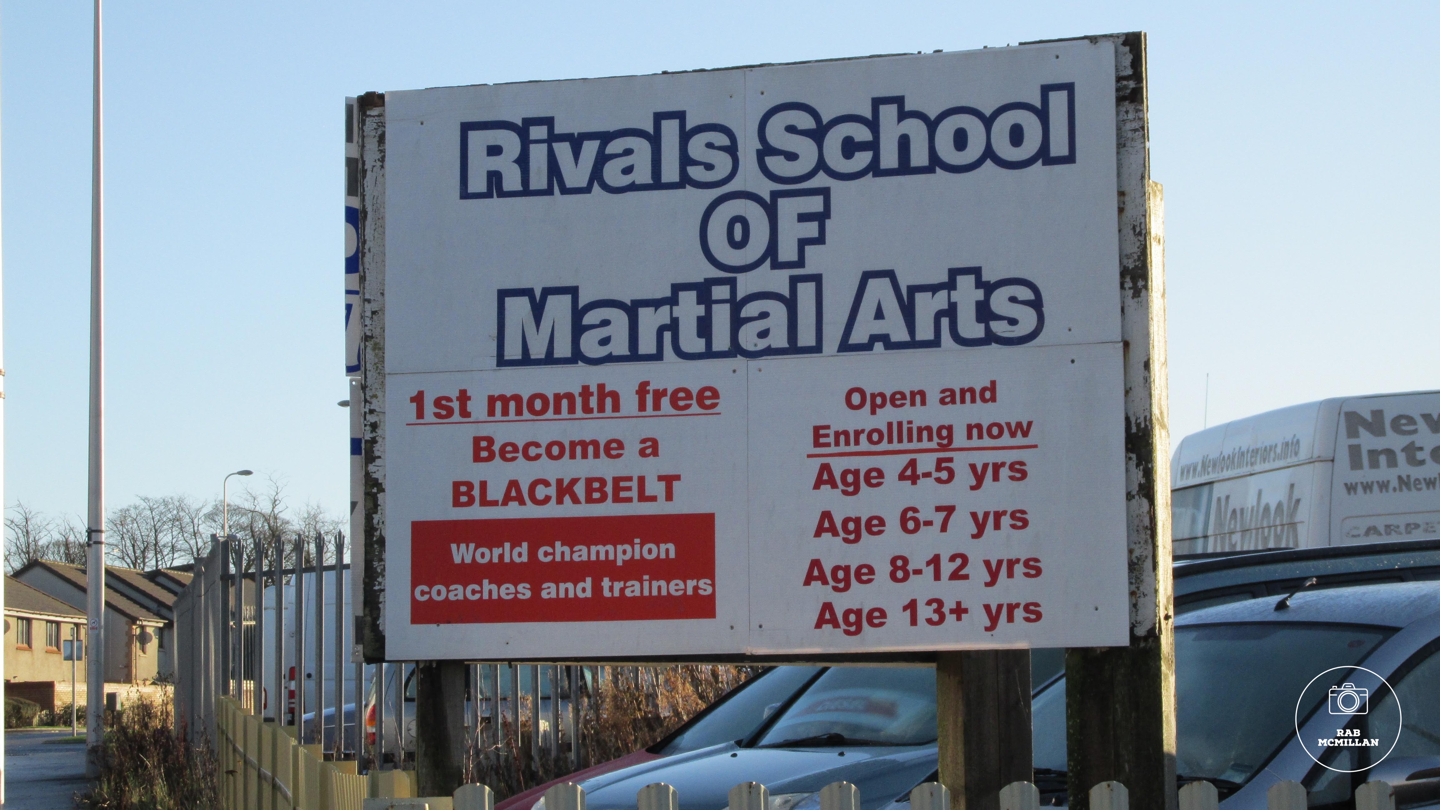 Sign for Rivals School of Martial Arts, Kitchener Street, Wishaw, 2015.