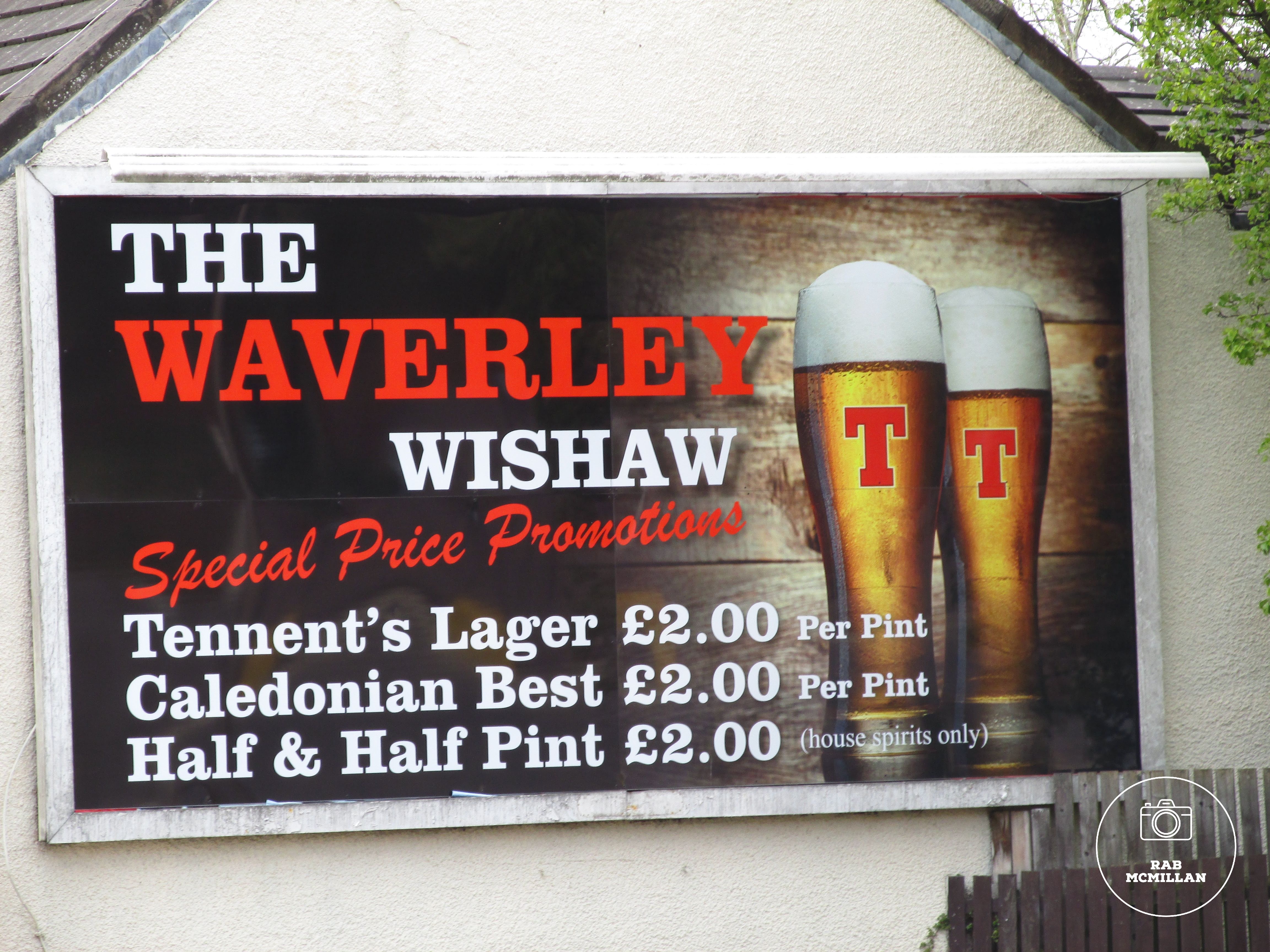 Drink price's at the Waverley Bar, Wishaw, 2015.