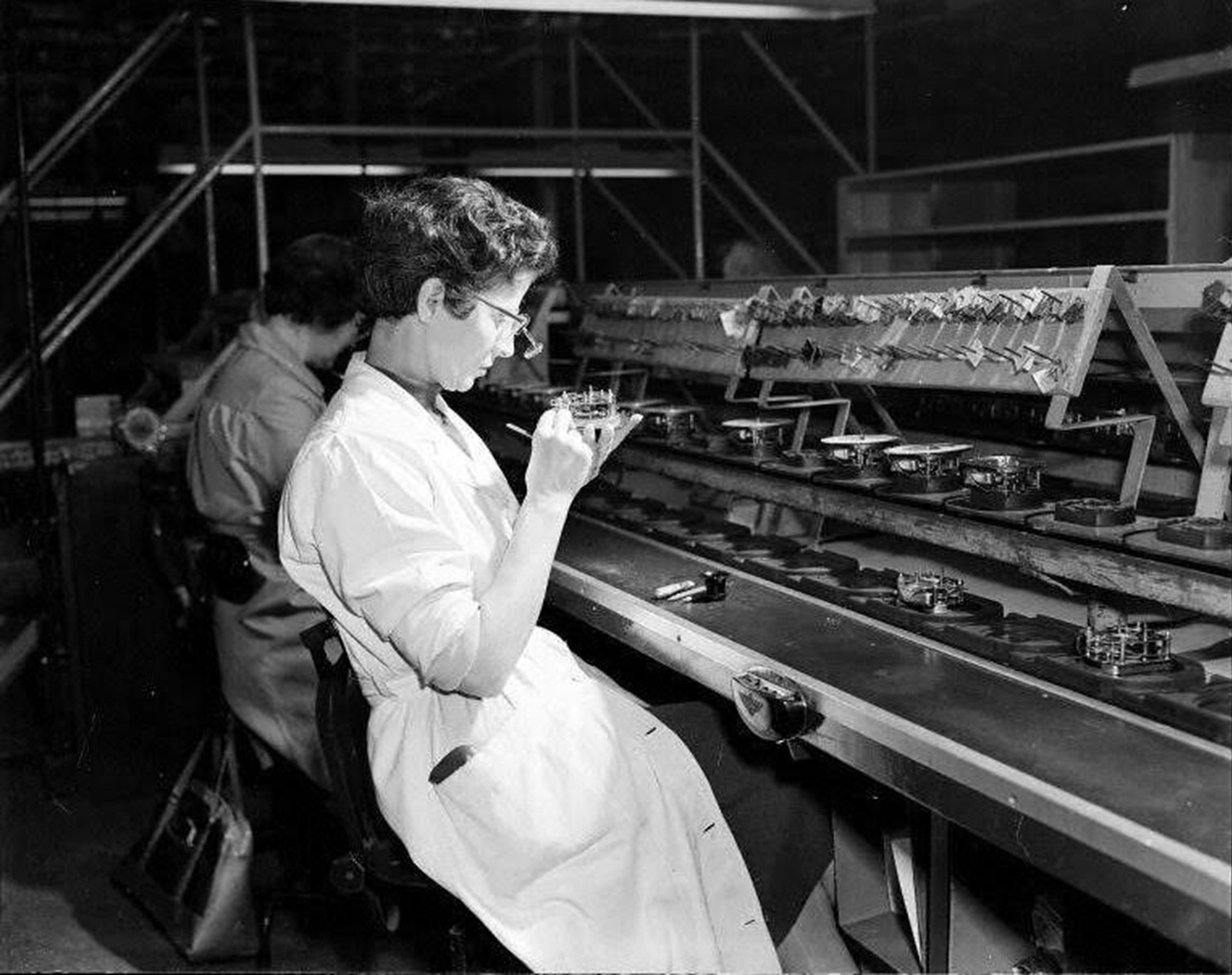 Smiths Clock Works, Assembly Line, Gowkthrapple, Wishaw, 1954.
