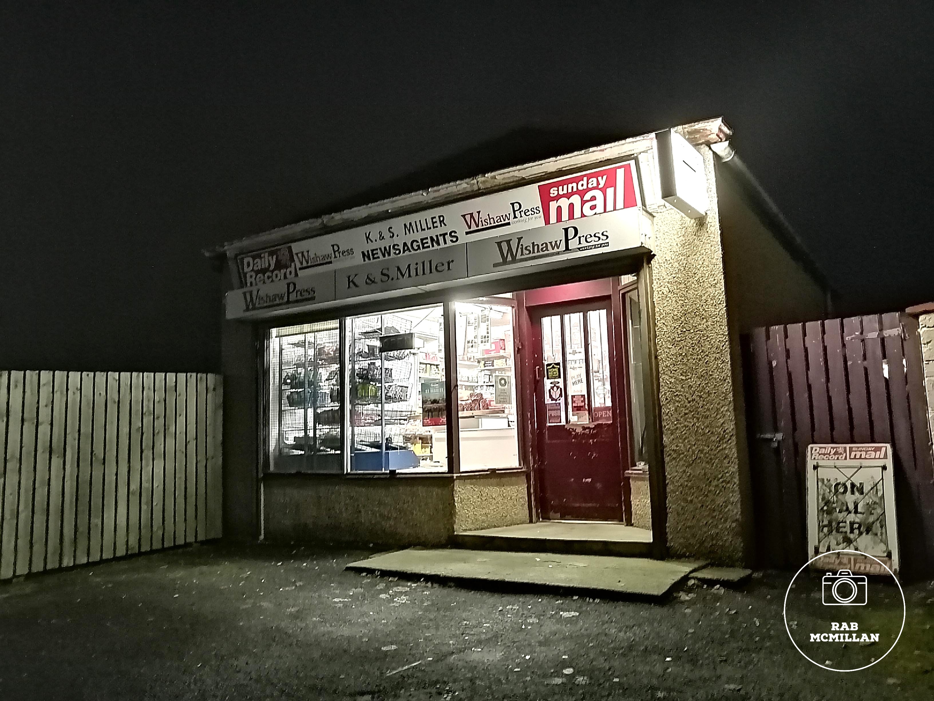 Miller Newsagent, Meadowburn Road, Wishaw, 2019.
