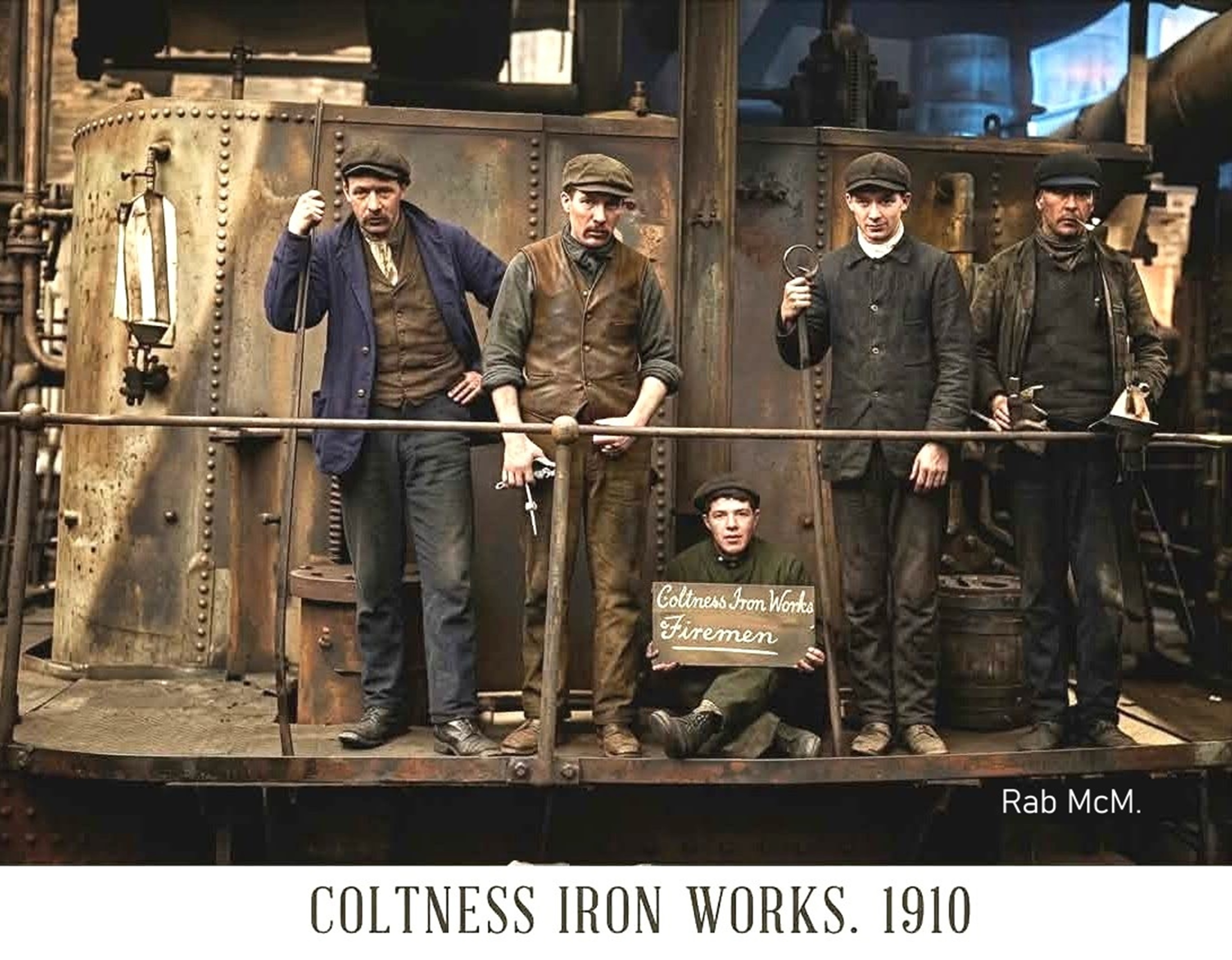Firemen at Coltness Iron Works, Newmains, 1910.