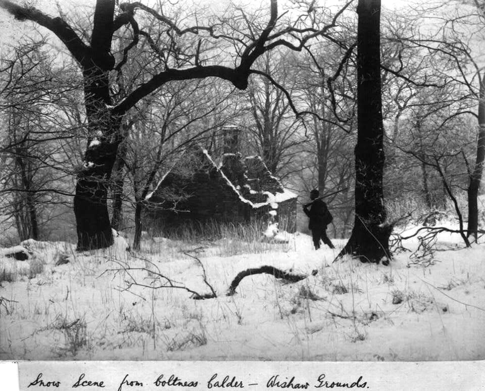 Snow scene from Coltness Calder, Wishaw Grounds, late 1800's, photo by Charles Reid.