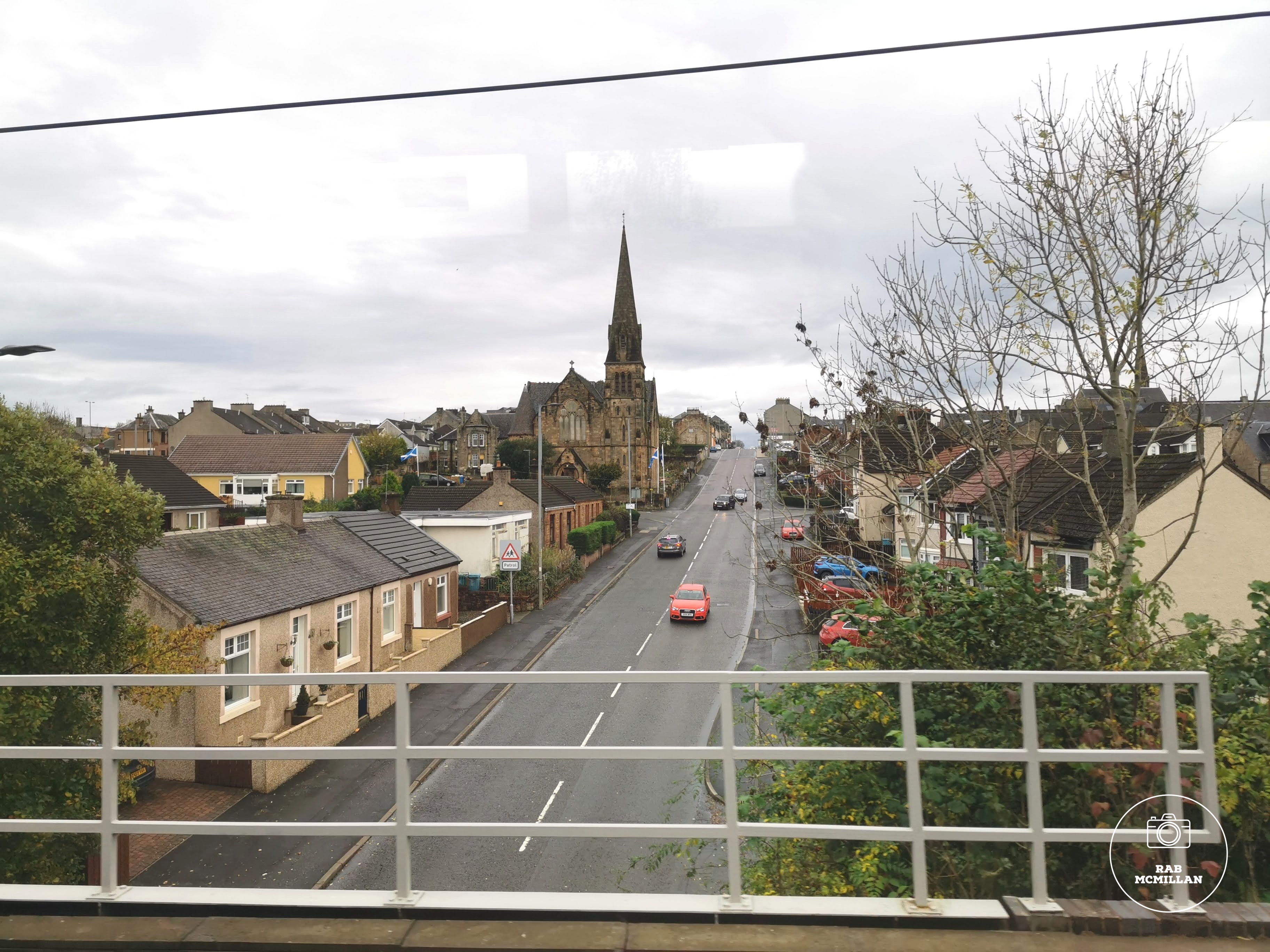 View from the Lanark train, Caledonian Road, Wishaw, 2021.