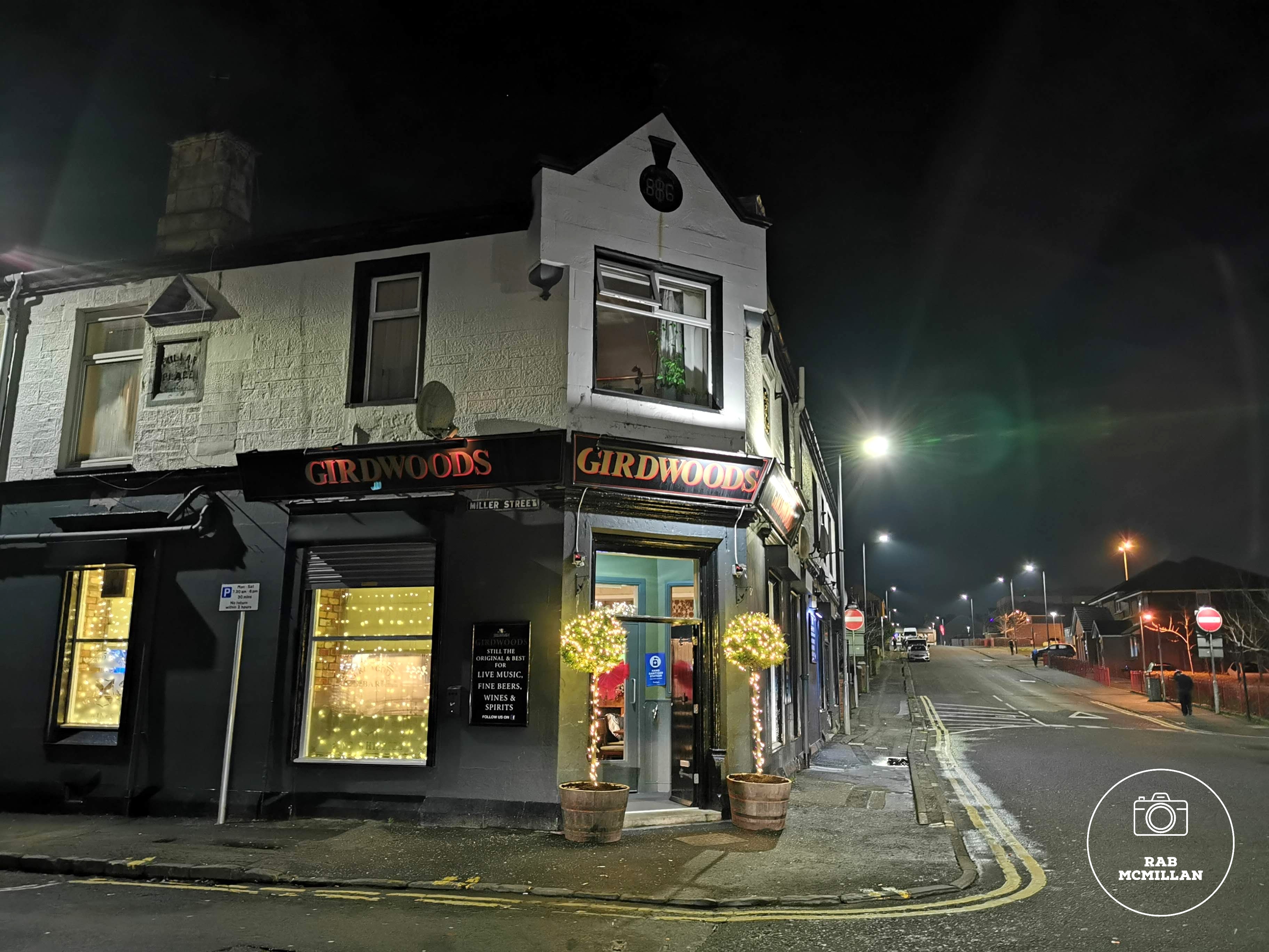 Girdwoods Bar, corner of Miller Street/Hill Street, Wishaw, 2021.