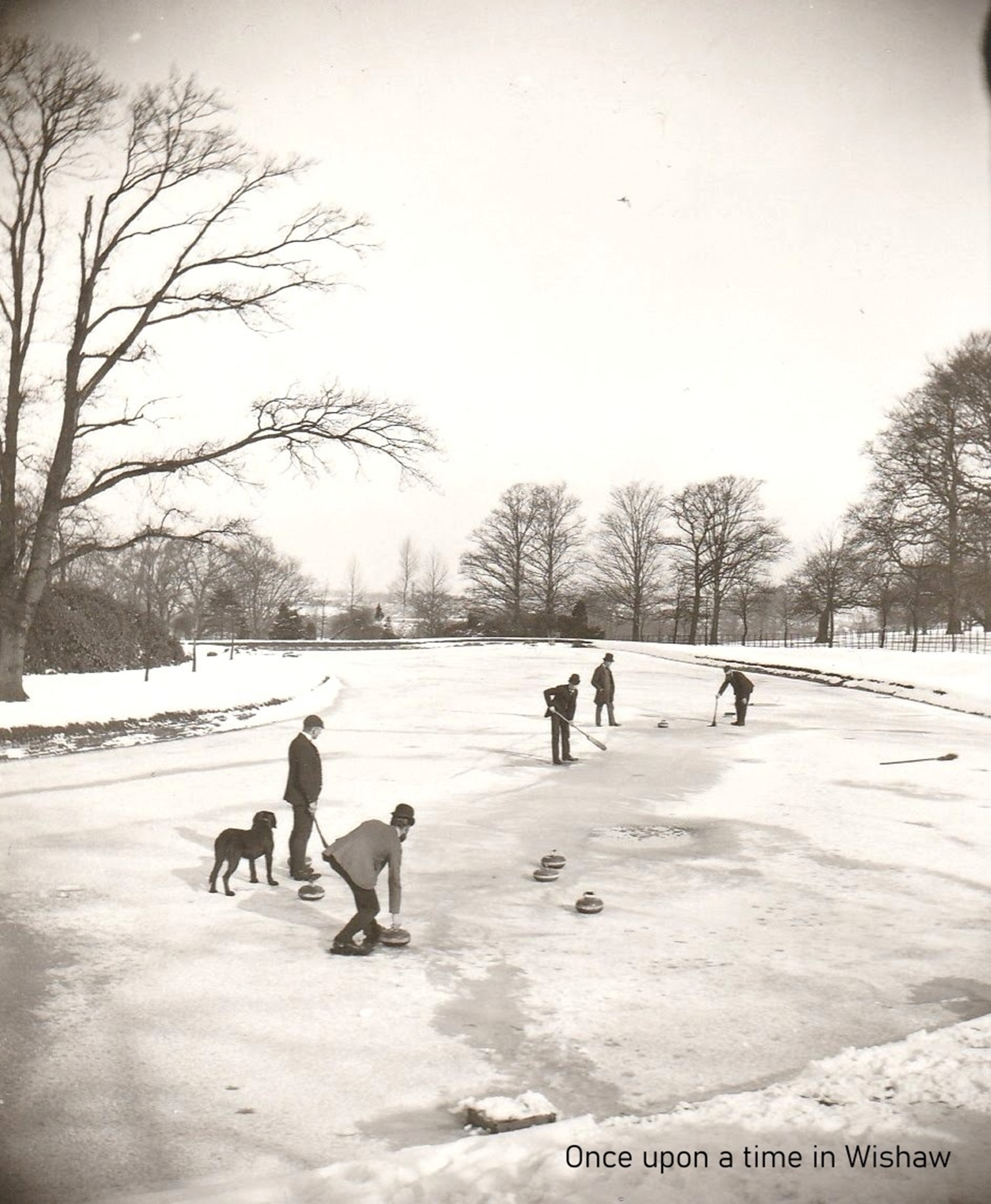 Curling at Coltness House Lake, Wishaw, late 1800's.