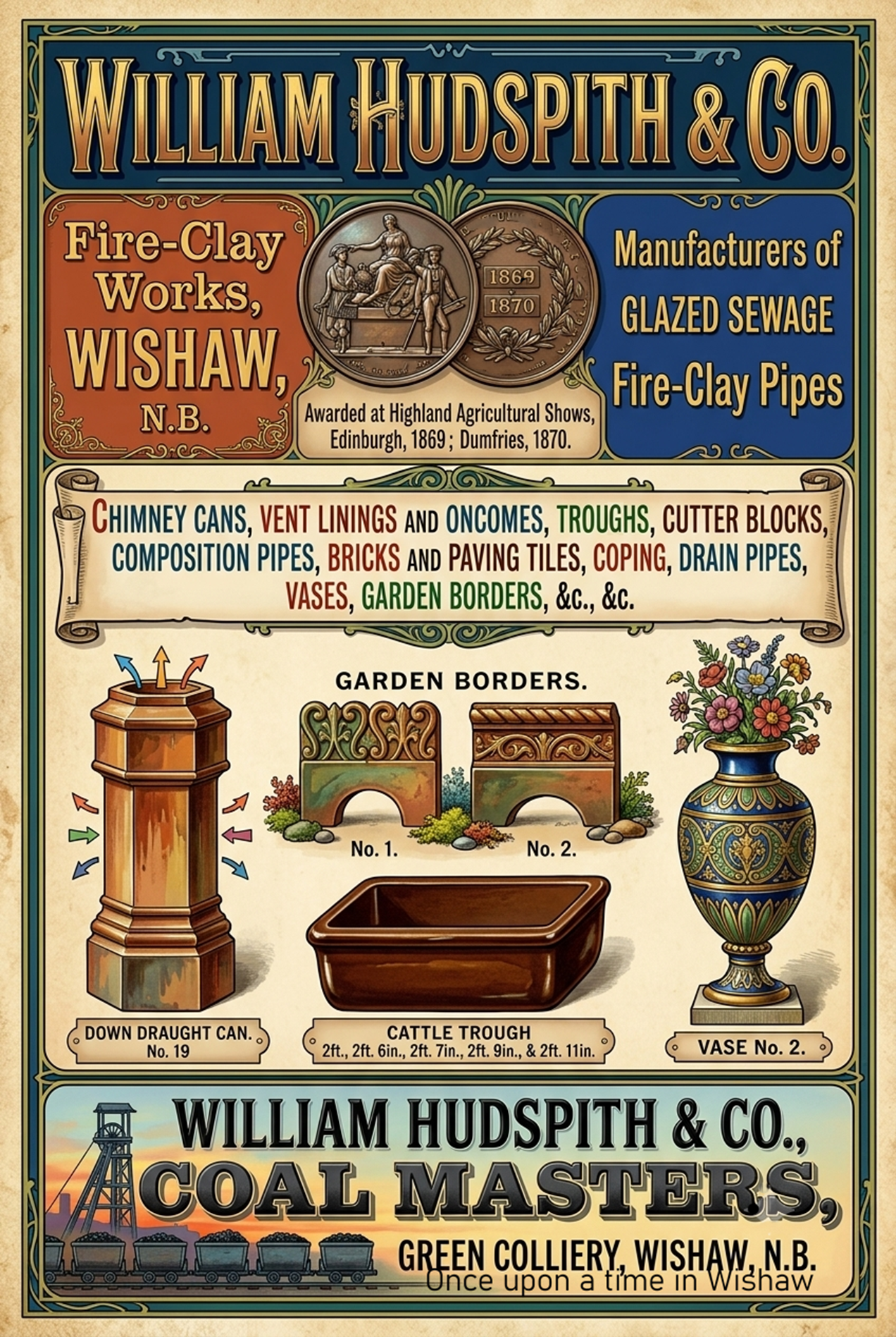 Poster I made from a real advert, William Hudspith & Co., Wishaw, late 1800's.