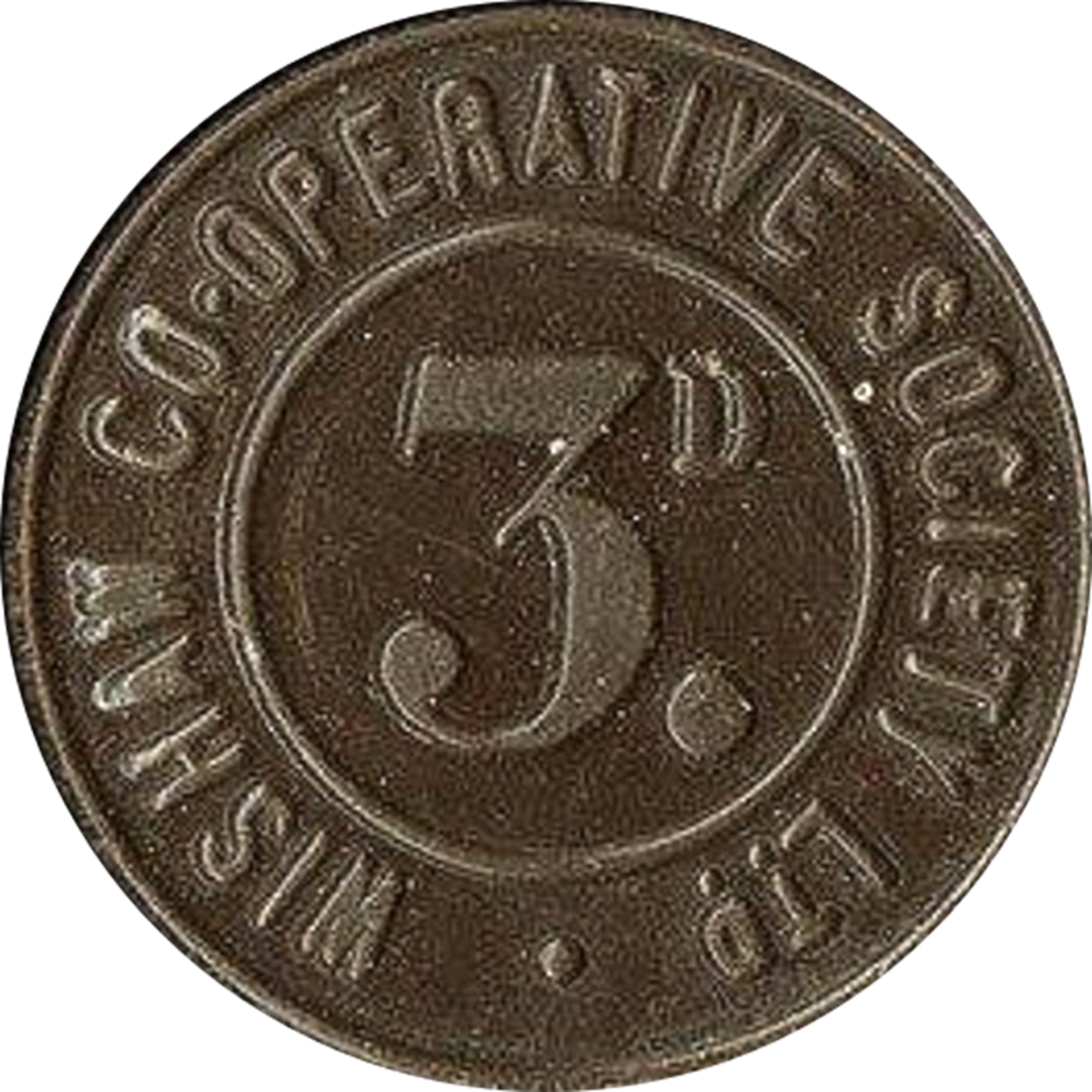 Wishaw Cooperative Society Thrupenny Token, early 1900's.